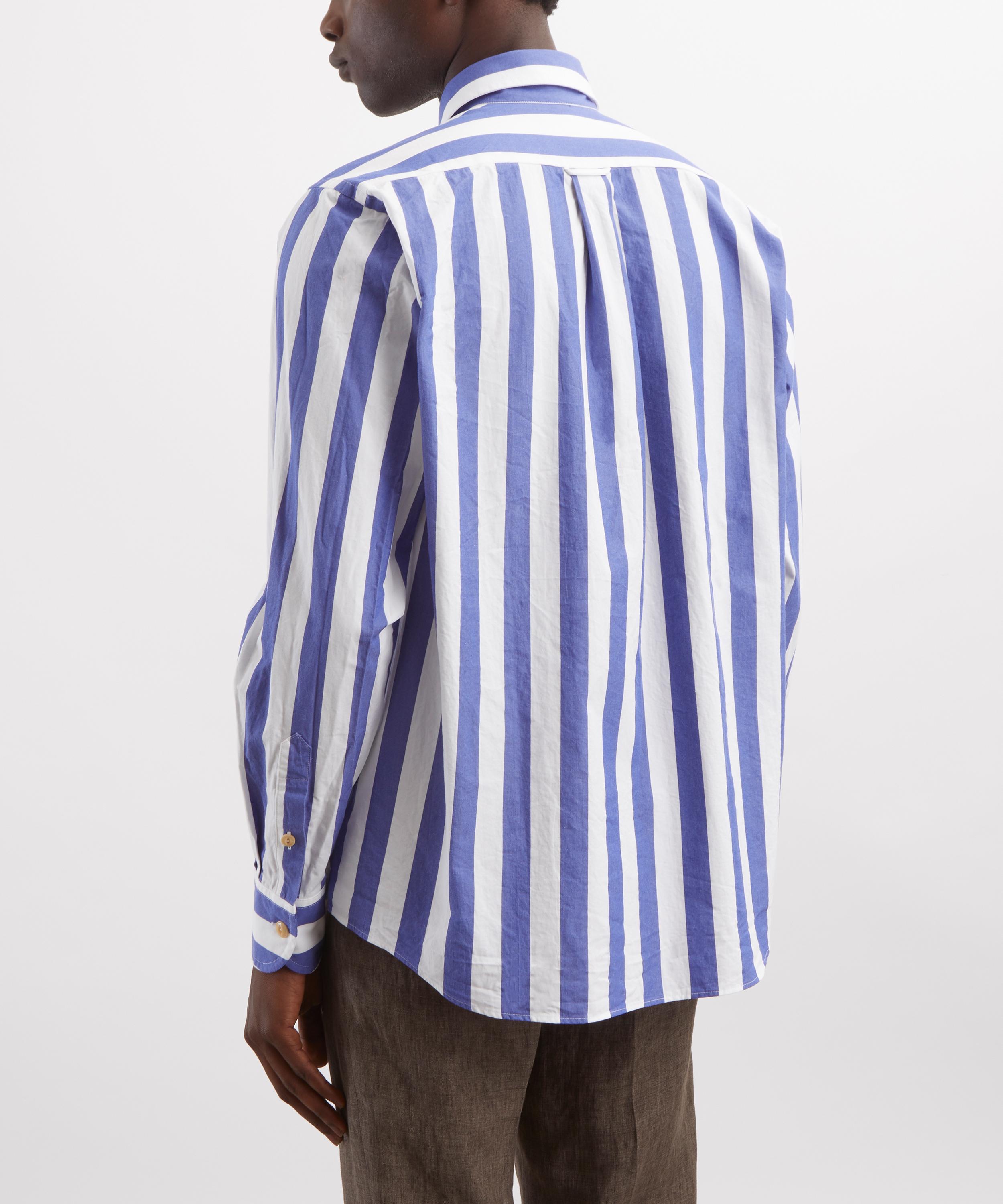 Drakes - Blue-White Awning Stripe Cotton Shirt image number 3