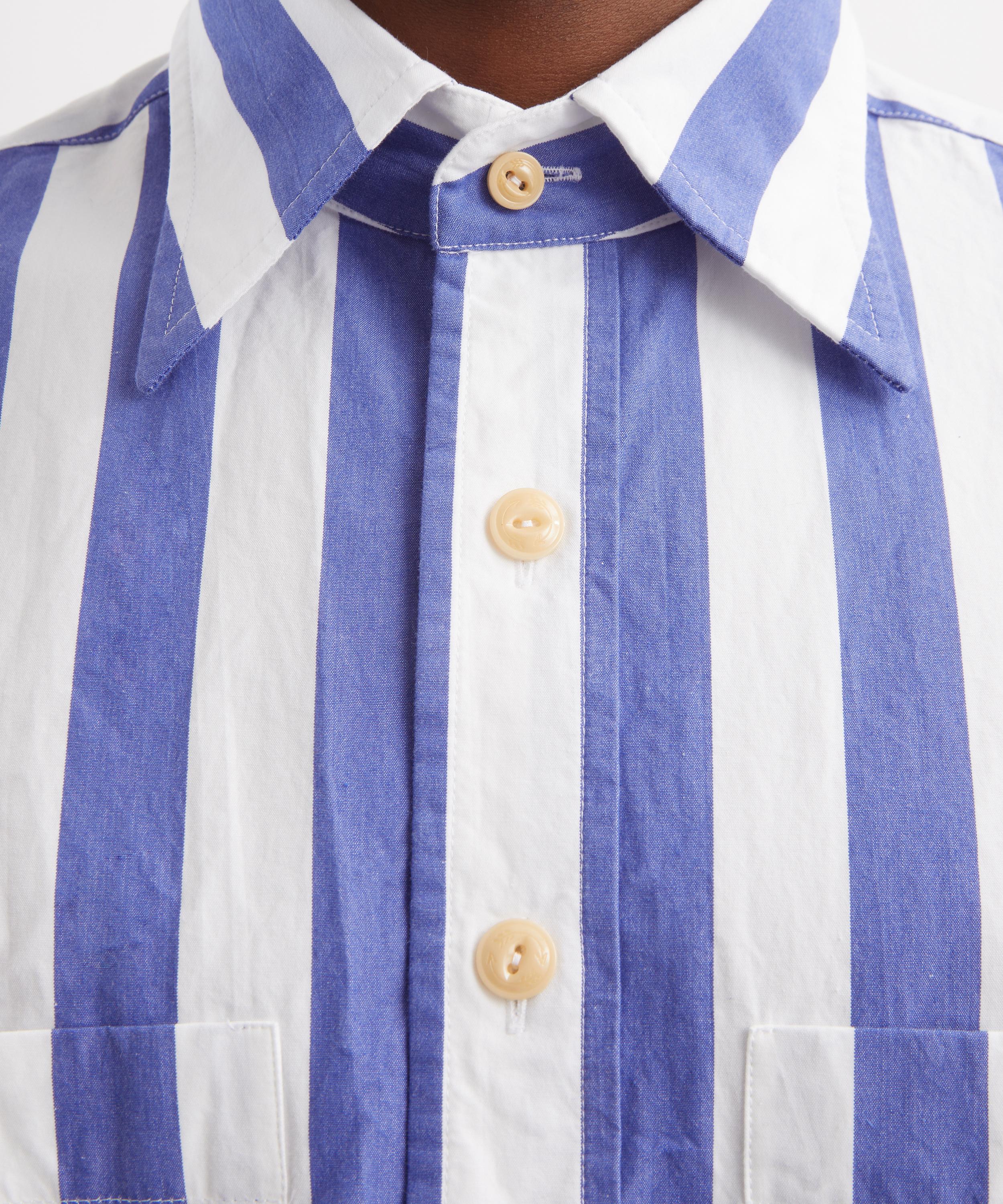Drakes - Blue-White Awning Stripe Cotton Shirt image number 4