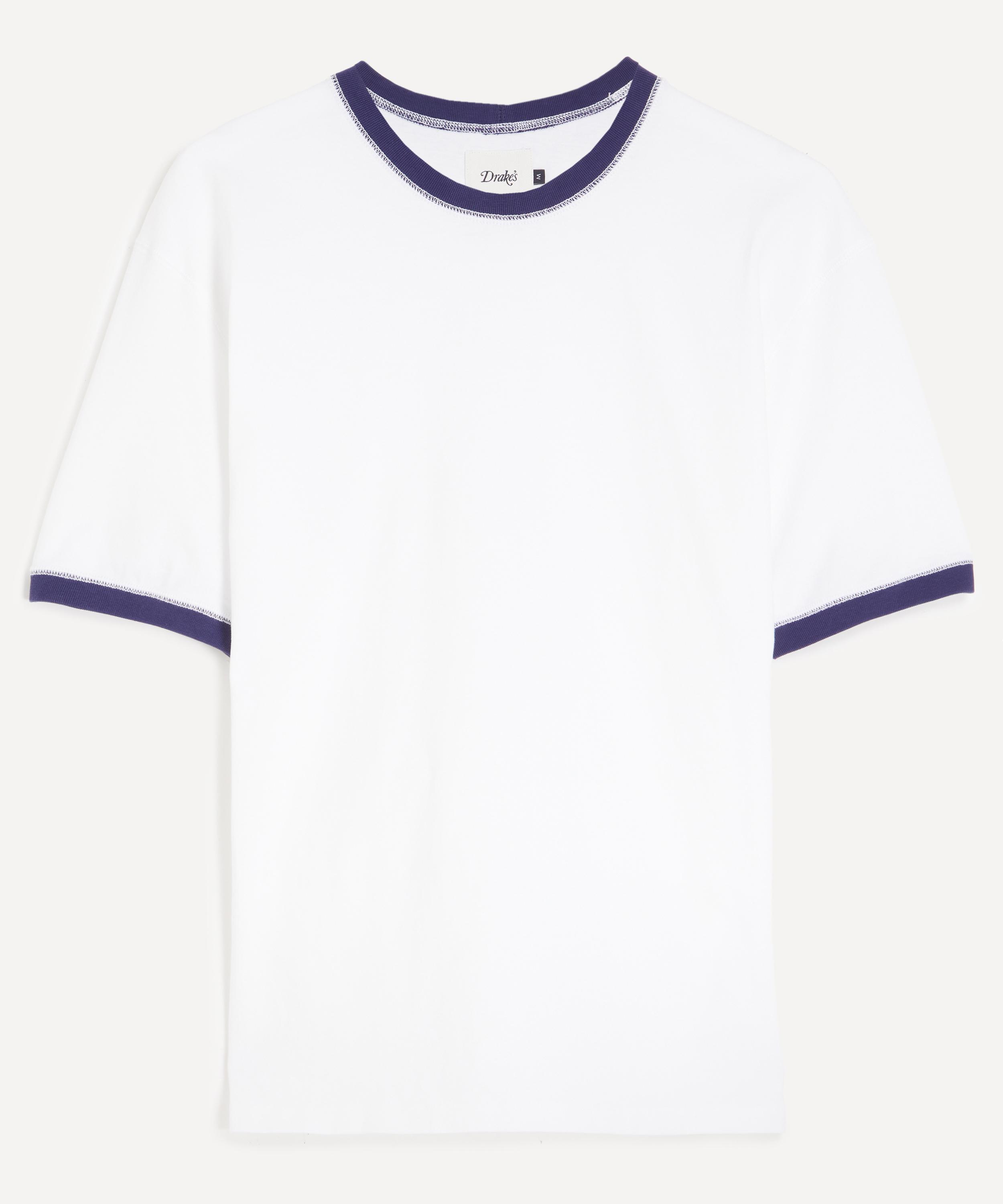 Drakes - White-Navy Tipped Ringer T-Shirt