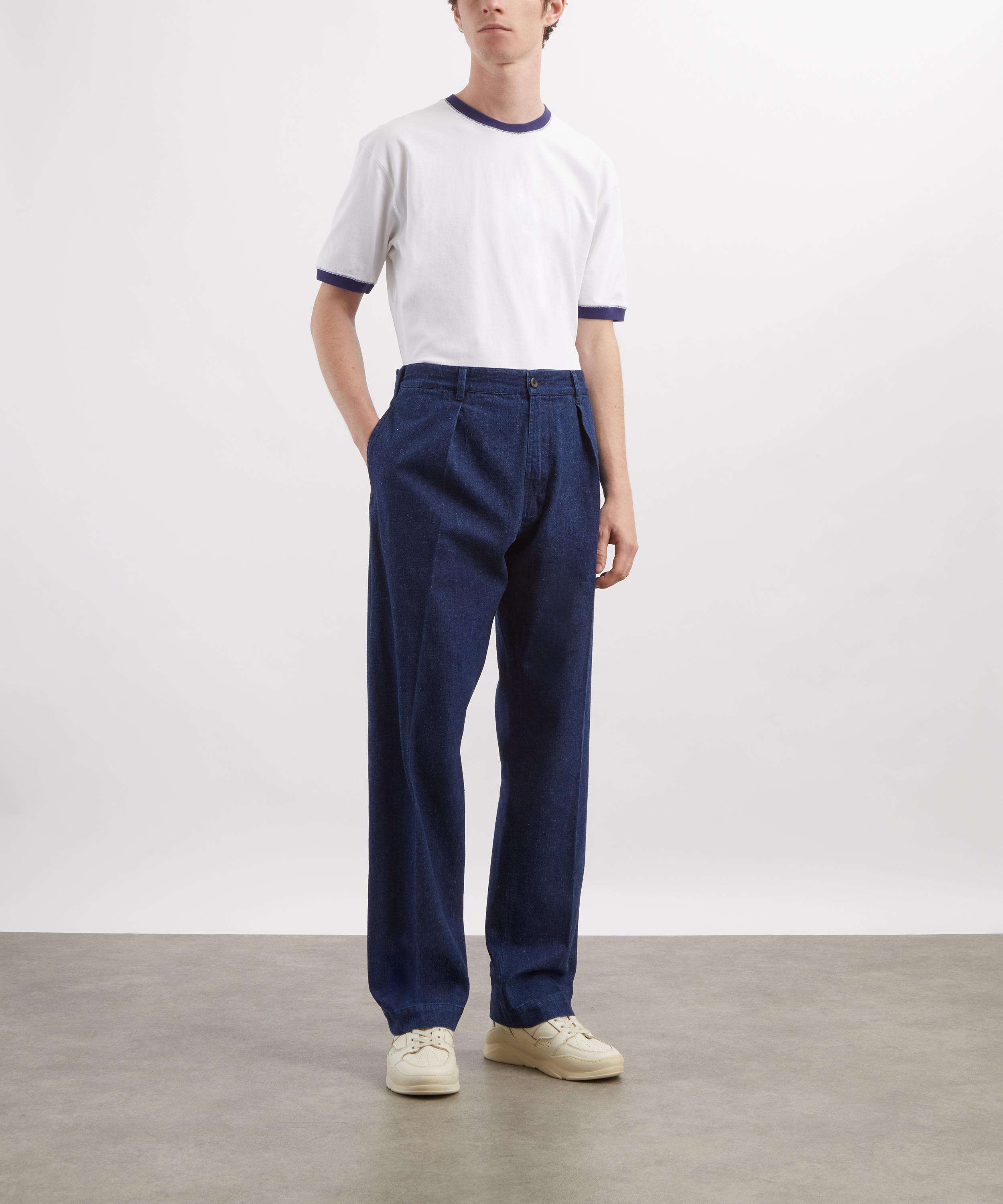 Drakes - White-Navy Tipped Ringer T-Shirt image number 1