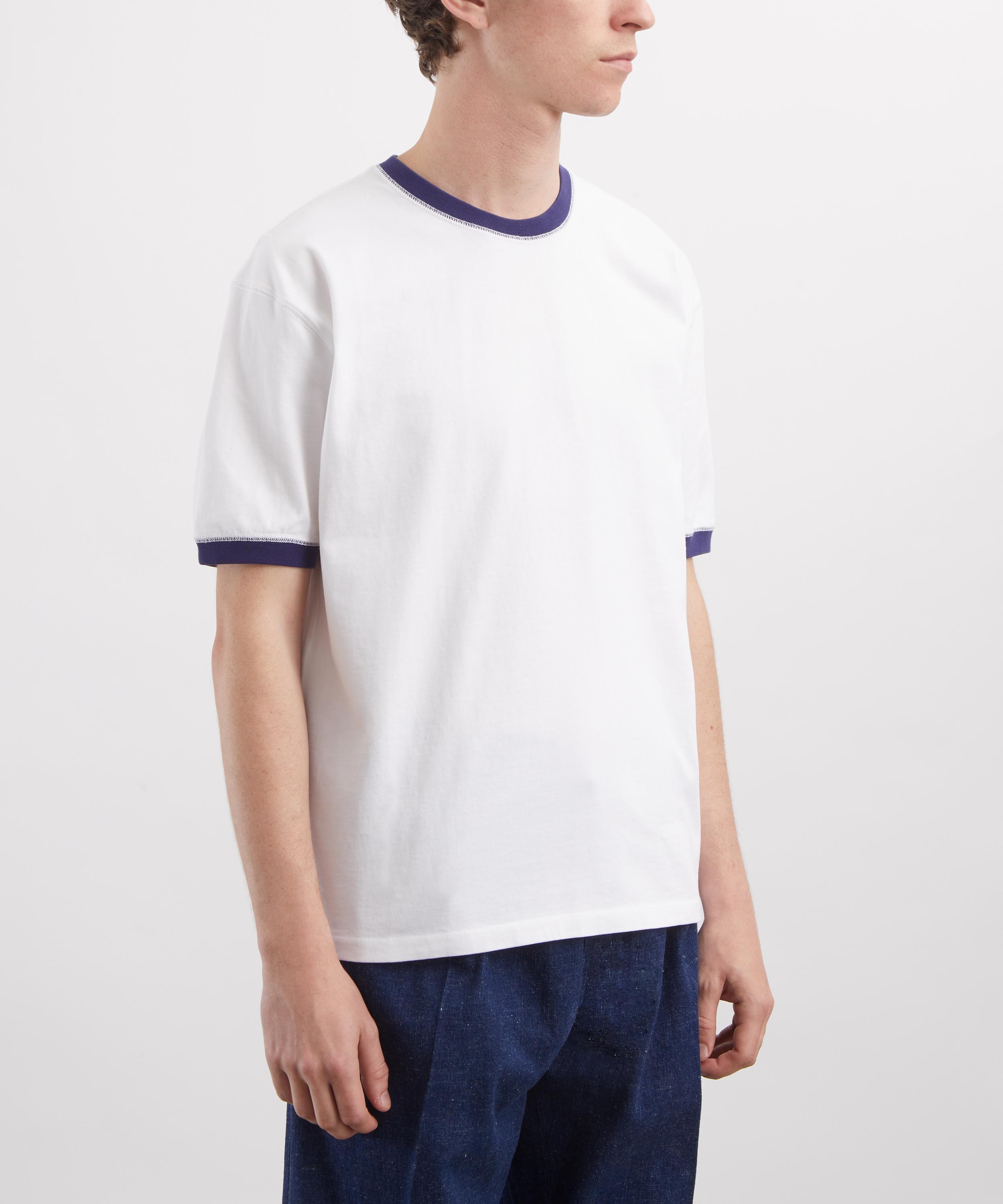 Drakes - White-Navy Tipped Ringer T-Shirt image number 2
