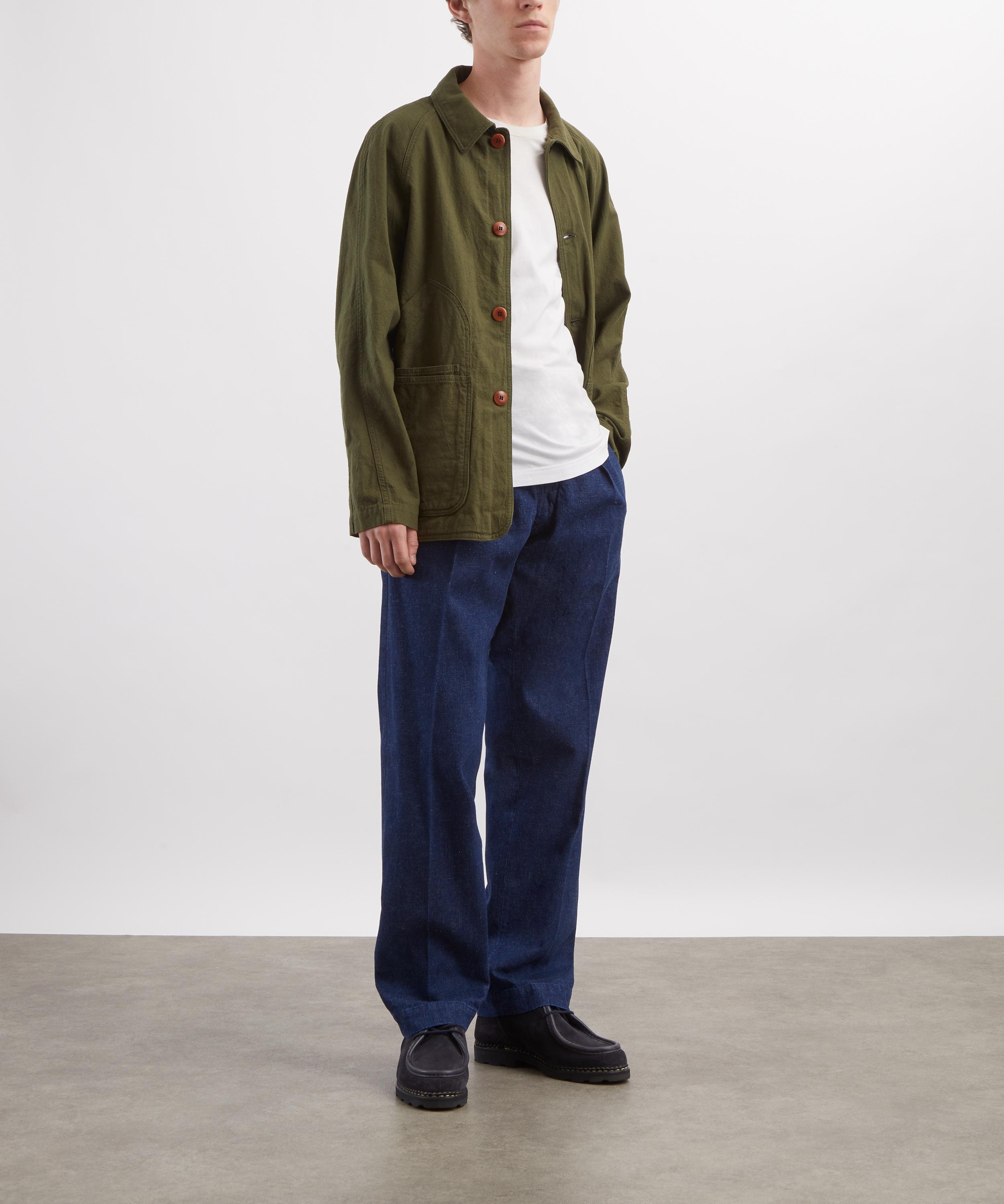 Drakes - Green Cotton-Linen Raglan Work Coat image number 1