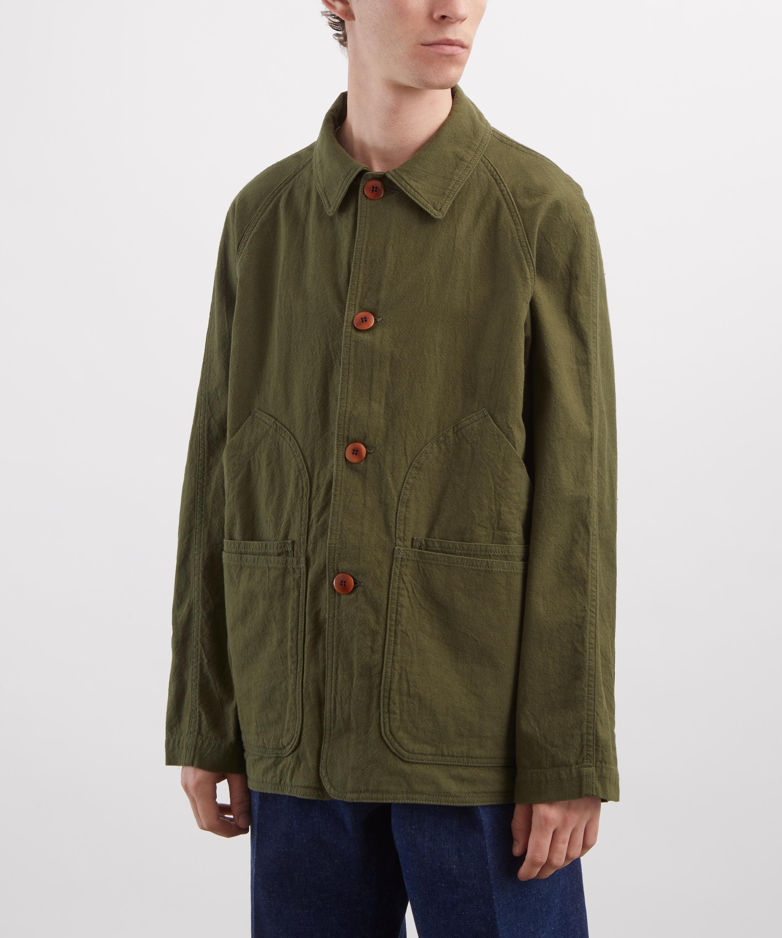 Drakes - Green Cotton-Linen Raglan Work Coat image number 2