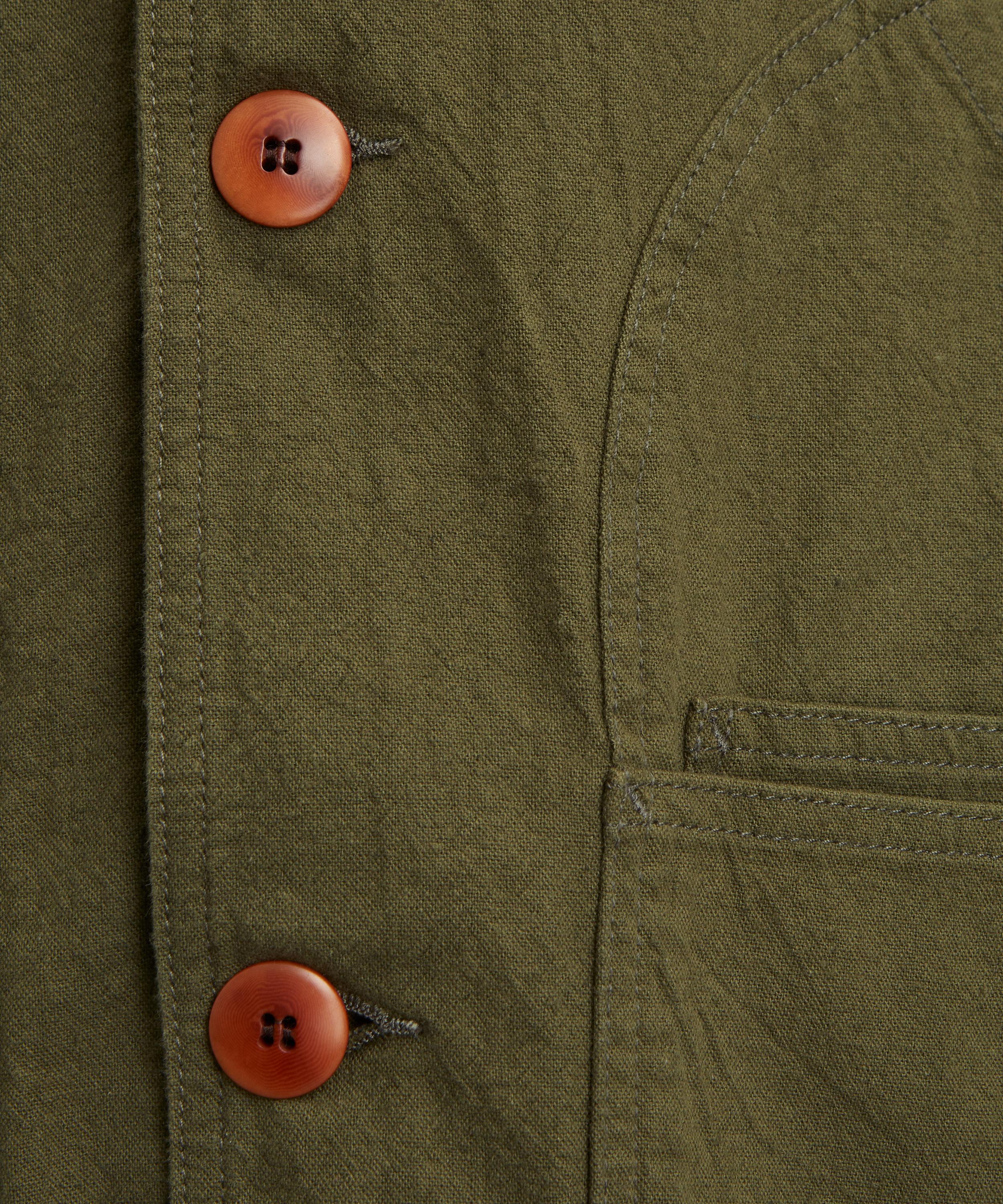 Drakes - Green Cotton-Linen Raglan Work Coat image number 4