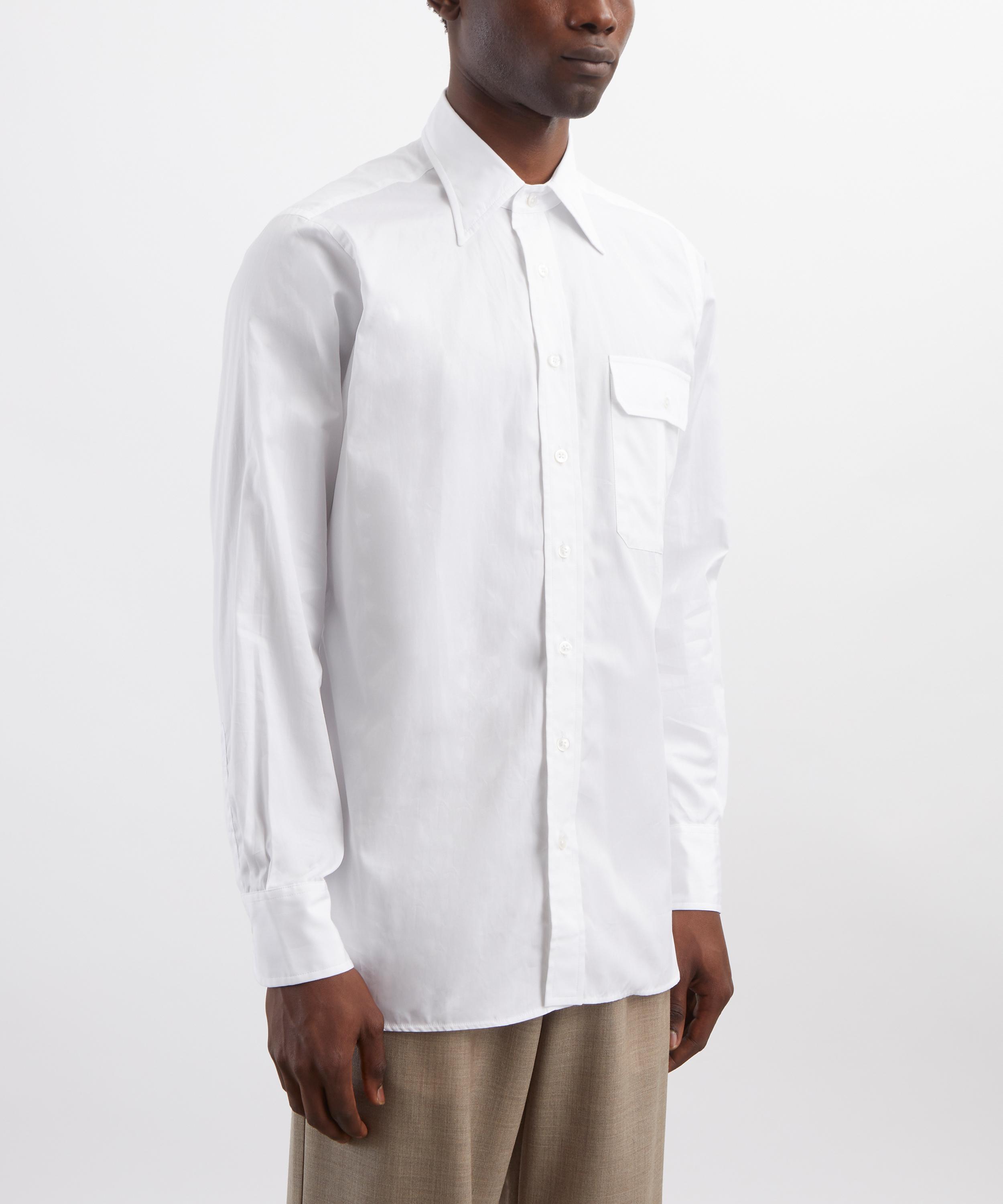 Drakes - White Long Point Collar Flap-Pocket Poplin Shirt image number 2