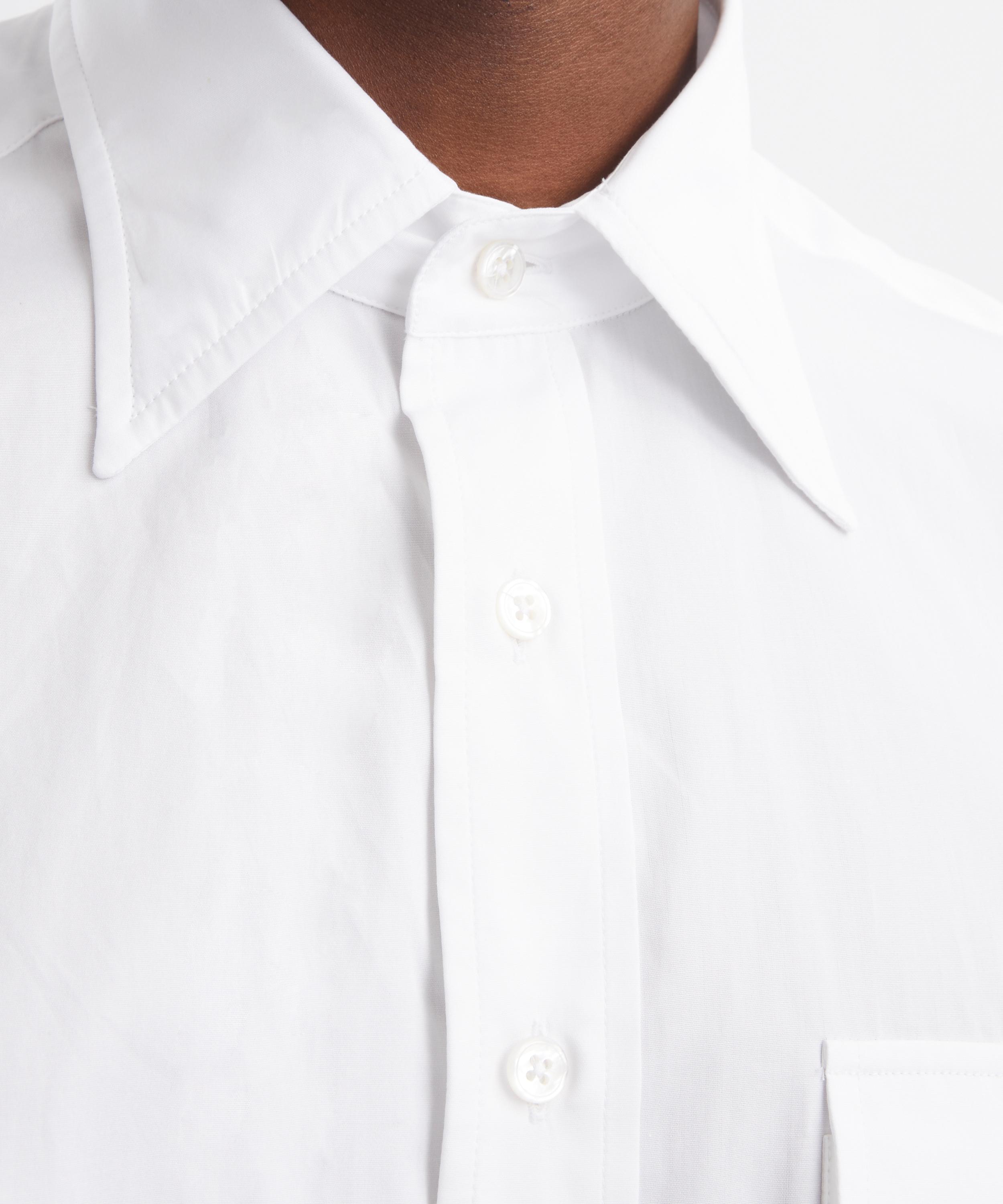 Drakes - White Long Point Collar Flap-Pocket Poplin Shirt image number 4