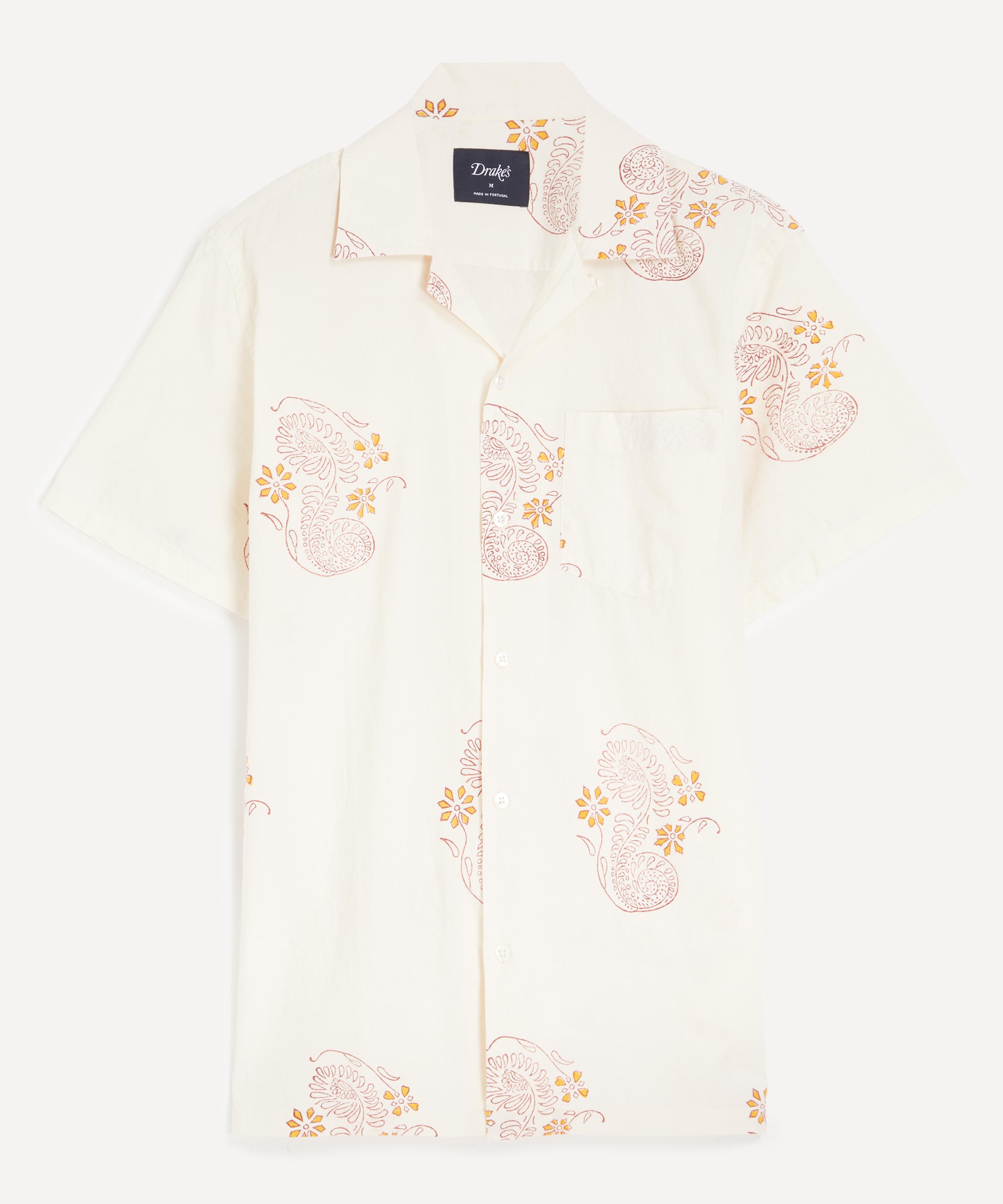 Drakes - Floral Block Print Short-Sleeve Camp Collar Shirt