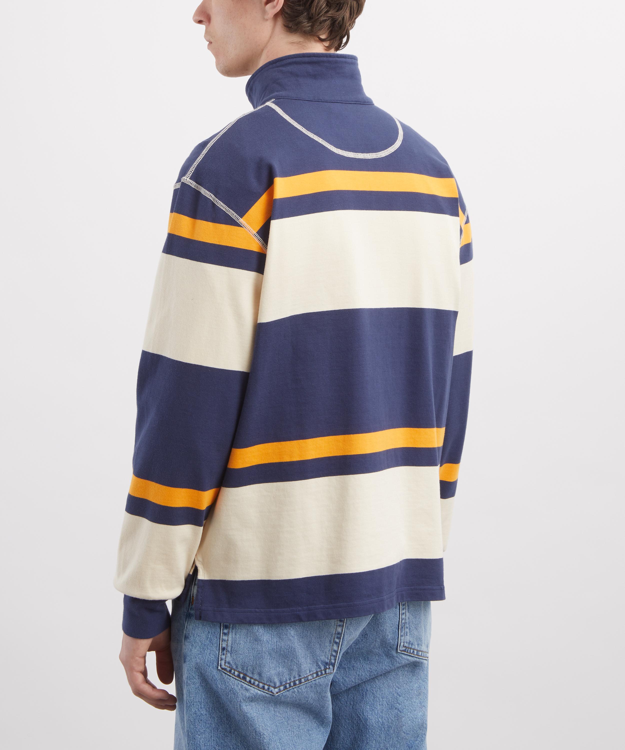 Drakes - Ecru-Navy Block Stripe Cotton Quarter Zip Rugby Shirt image number 3