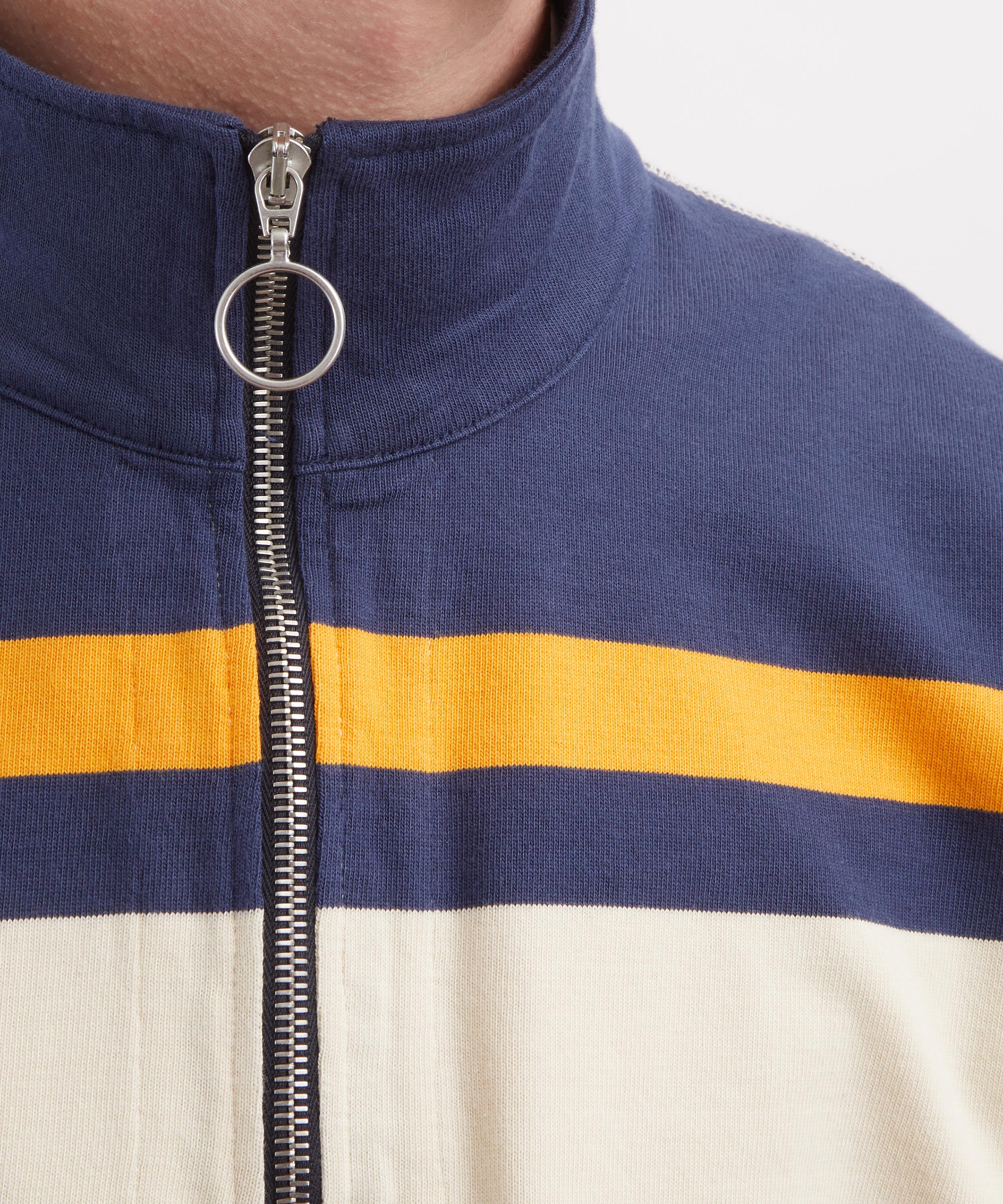 Drakes - Ecru-Navy Block Stripe Cotton Quarter Zip Rugby Shirt image number 4
