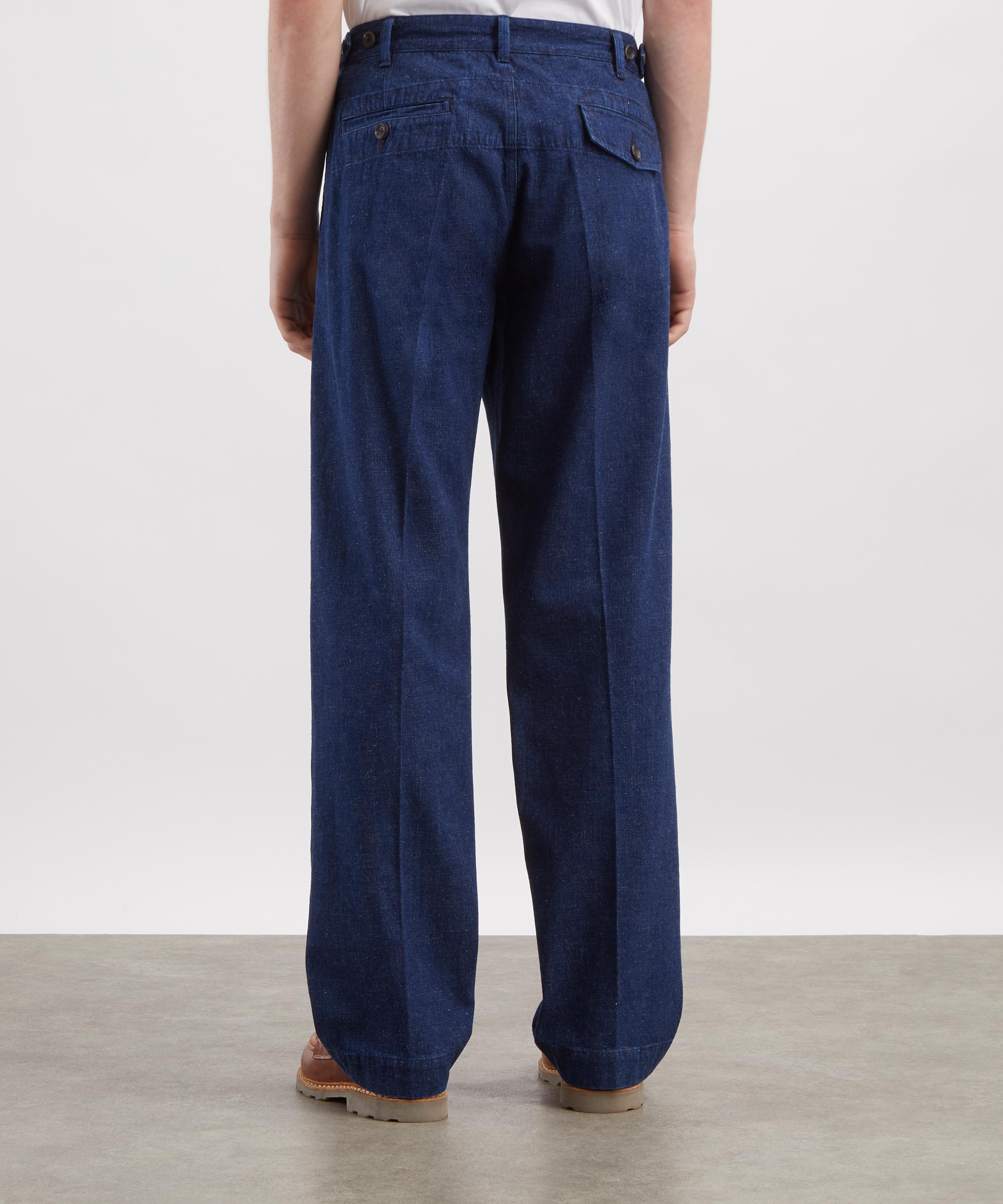 Drakes - Indigo Cotton-Linen Games Trousers image number 3
