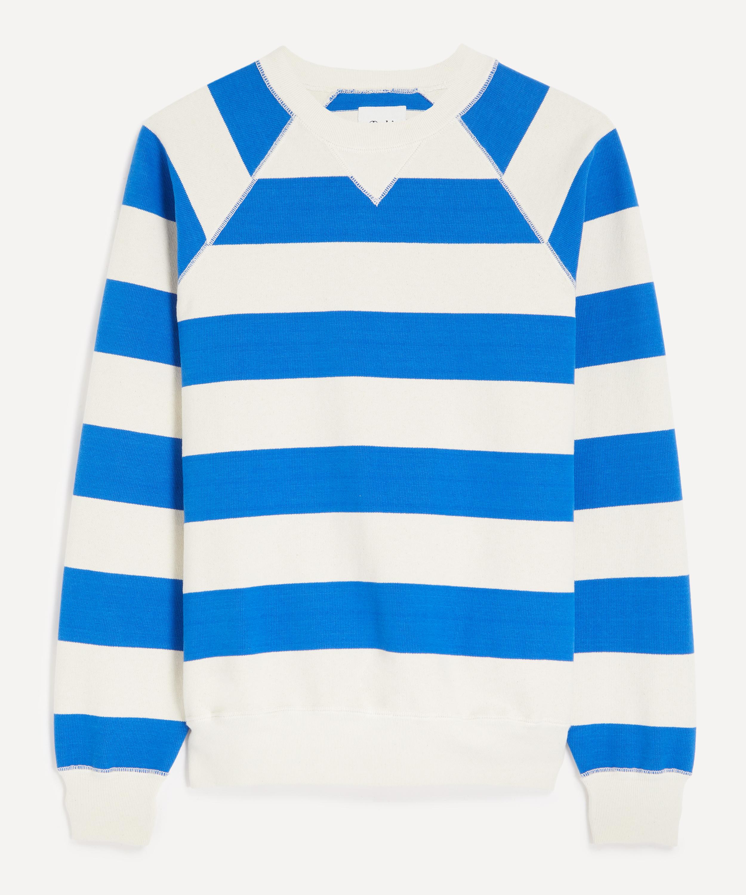 Drakes - Blue and Antique White Stripe Cotton Raglan Sweatshirt