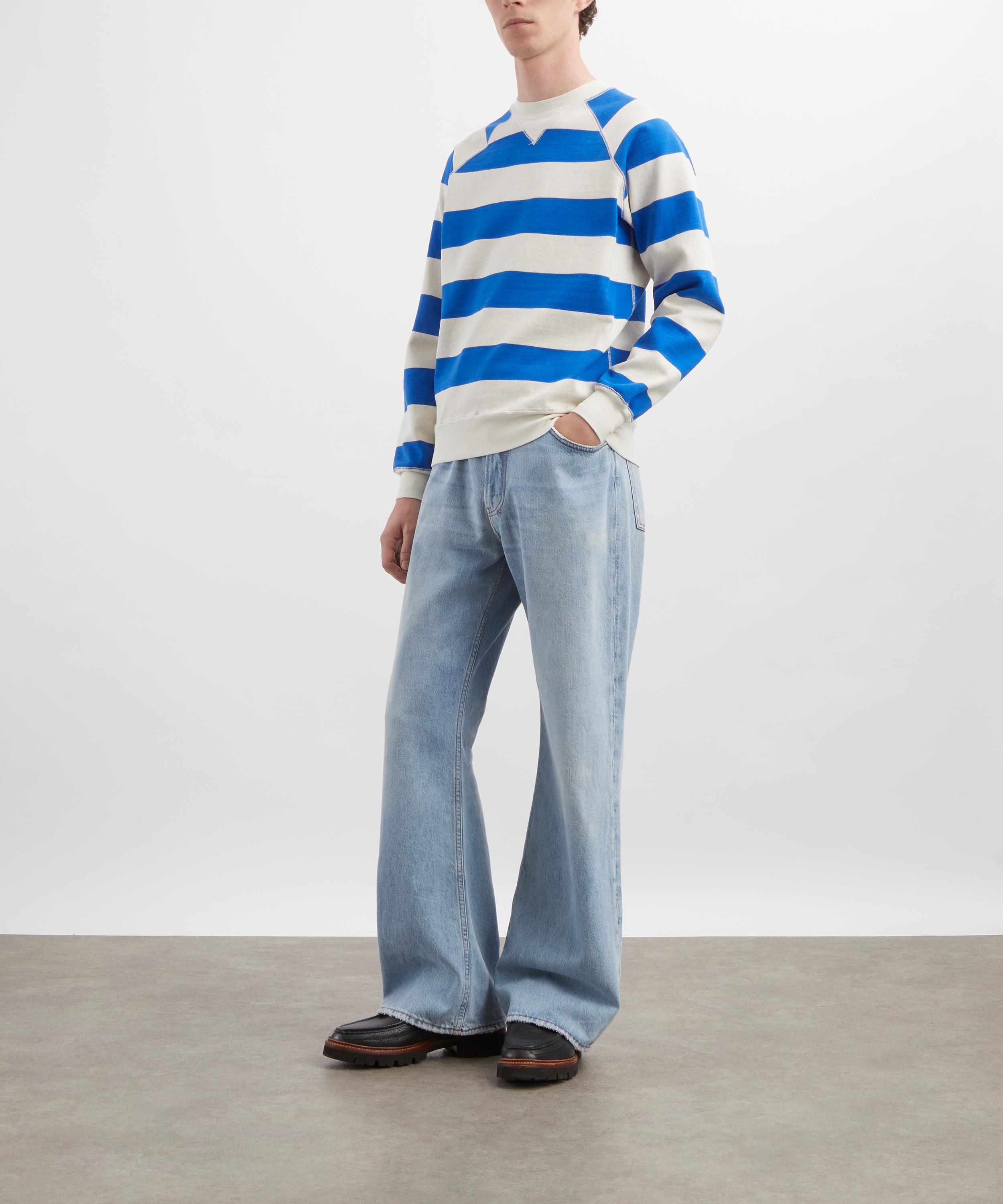 Drakes - Blue and Antique White Stripe Cotton Raglan Sweatshirt image number 1