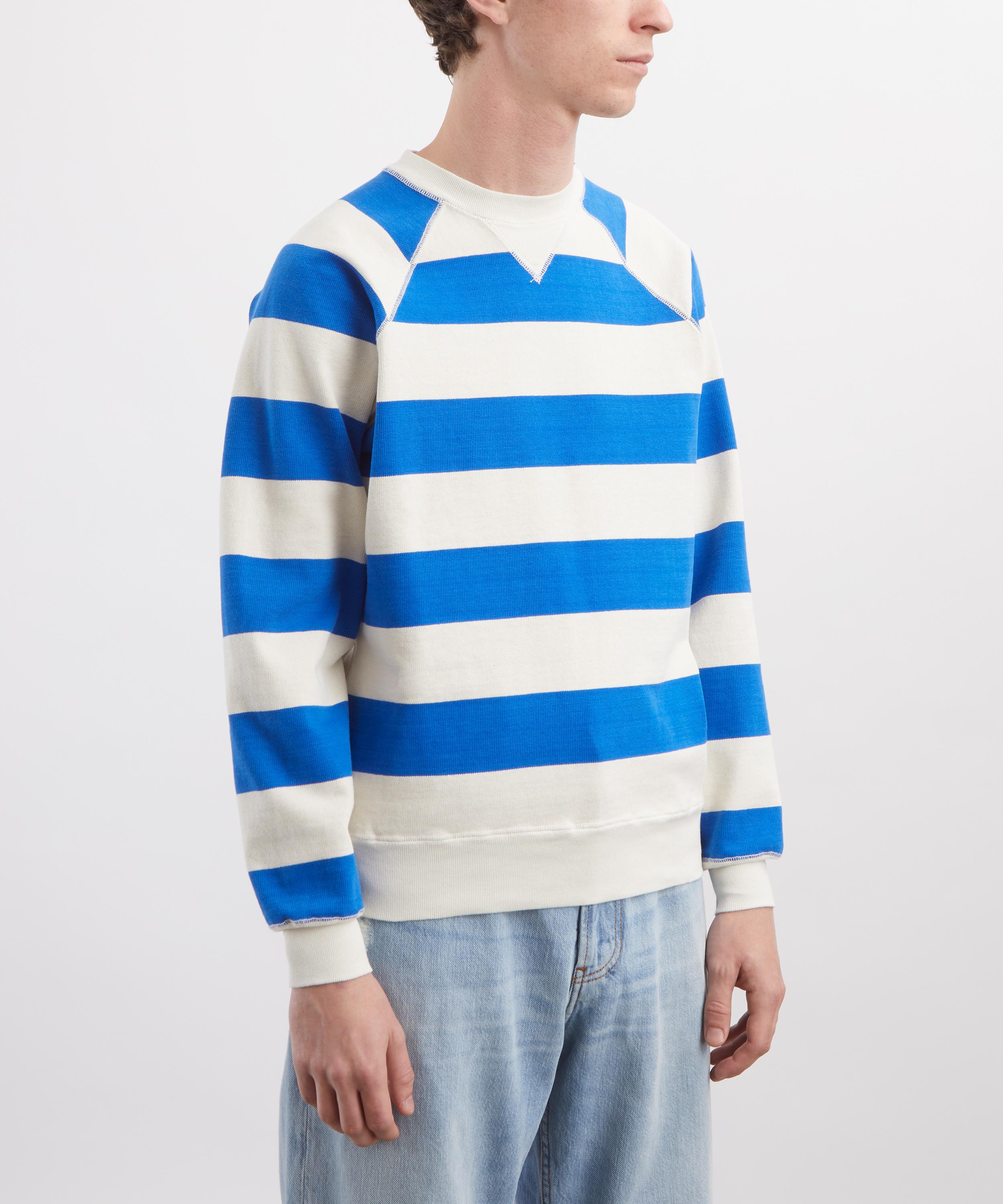 Drakes - Blue and Antique White Stripe Cotton Raglan Sweatshirt image number 2