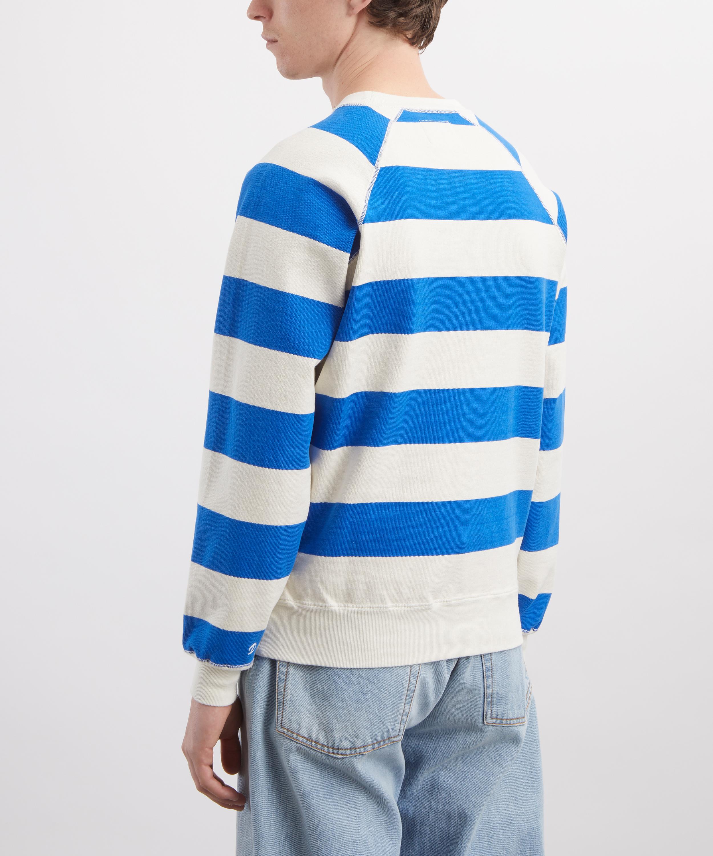 Drakes - Blue and Antique White Stripe Cotton Raglan Sweatshirt image number 3
