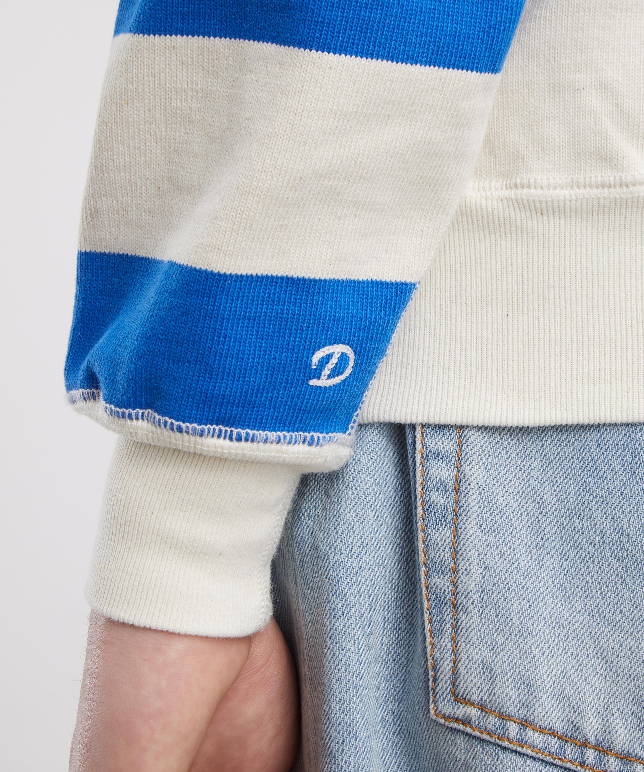 Drakes - Blue and Antique White Stripe Cotton Raglan Sweatshirt image number 4