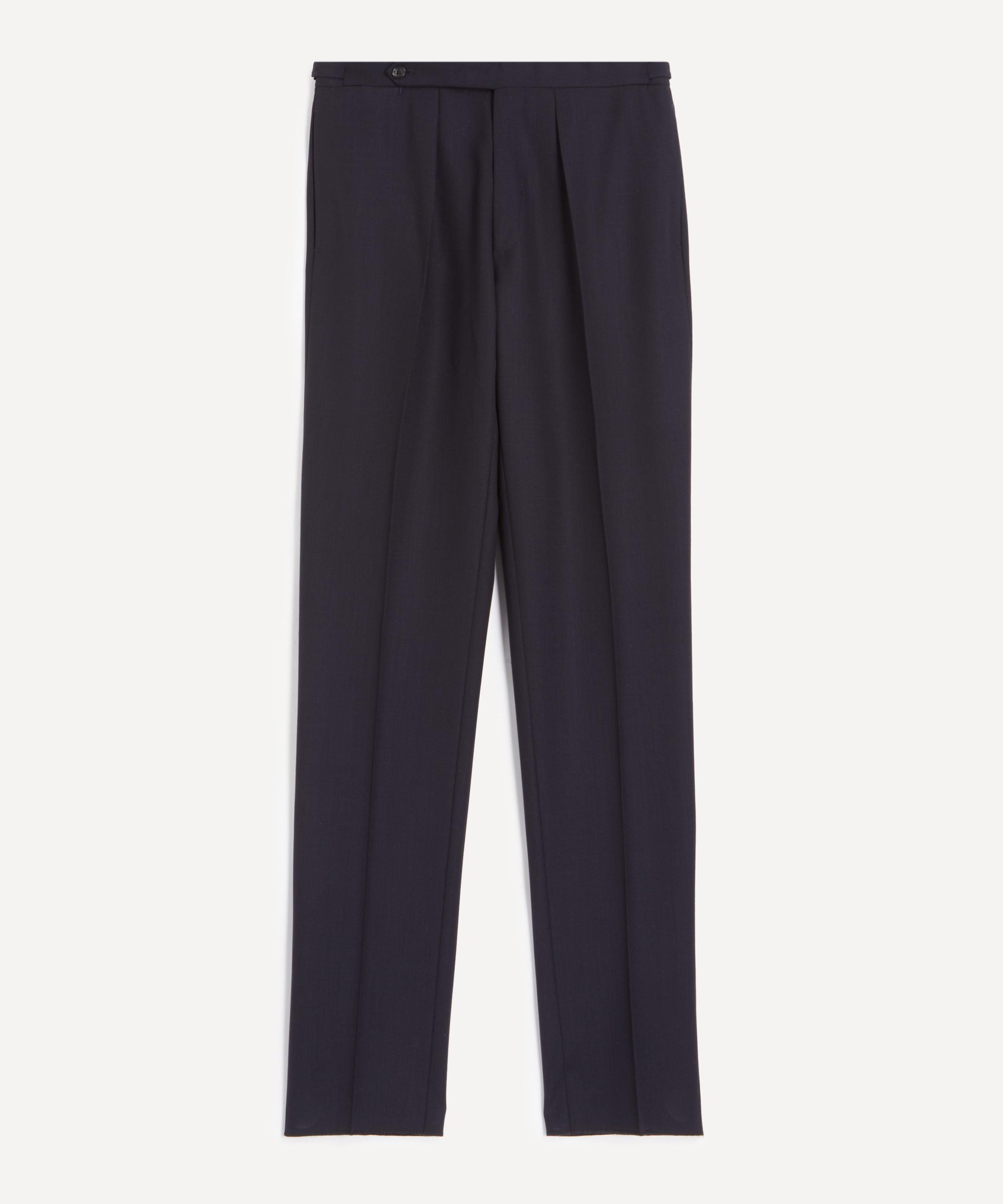 Drakes - Navy Tropical Merino Wool Single-Pleat Trousers image number 0