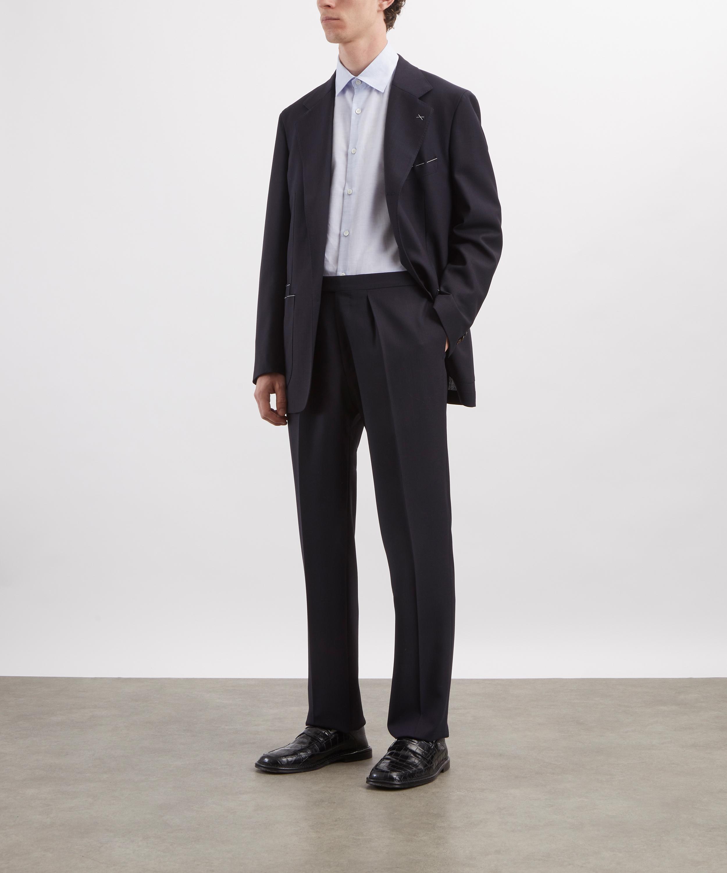 Drakes - Navy Tropical Merino Wool Single-Pleat Trousers image number 1