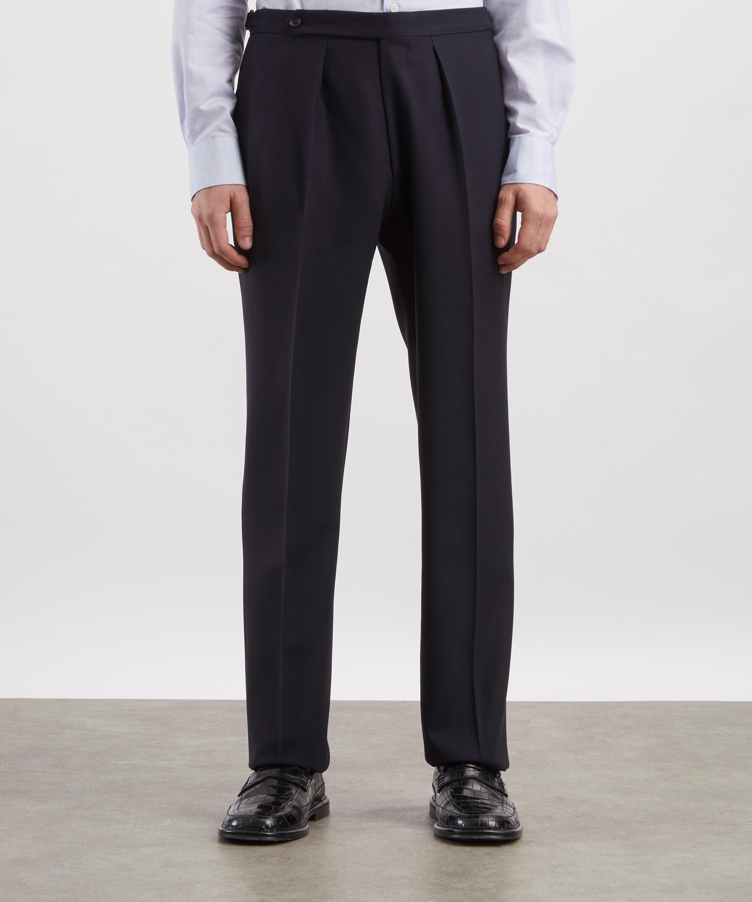 Drakes - Navy Tropical Merino Wool Single-Pleat Trousers image number 2