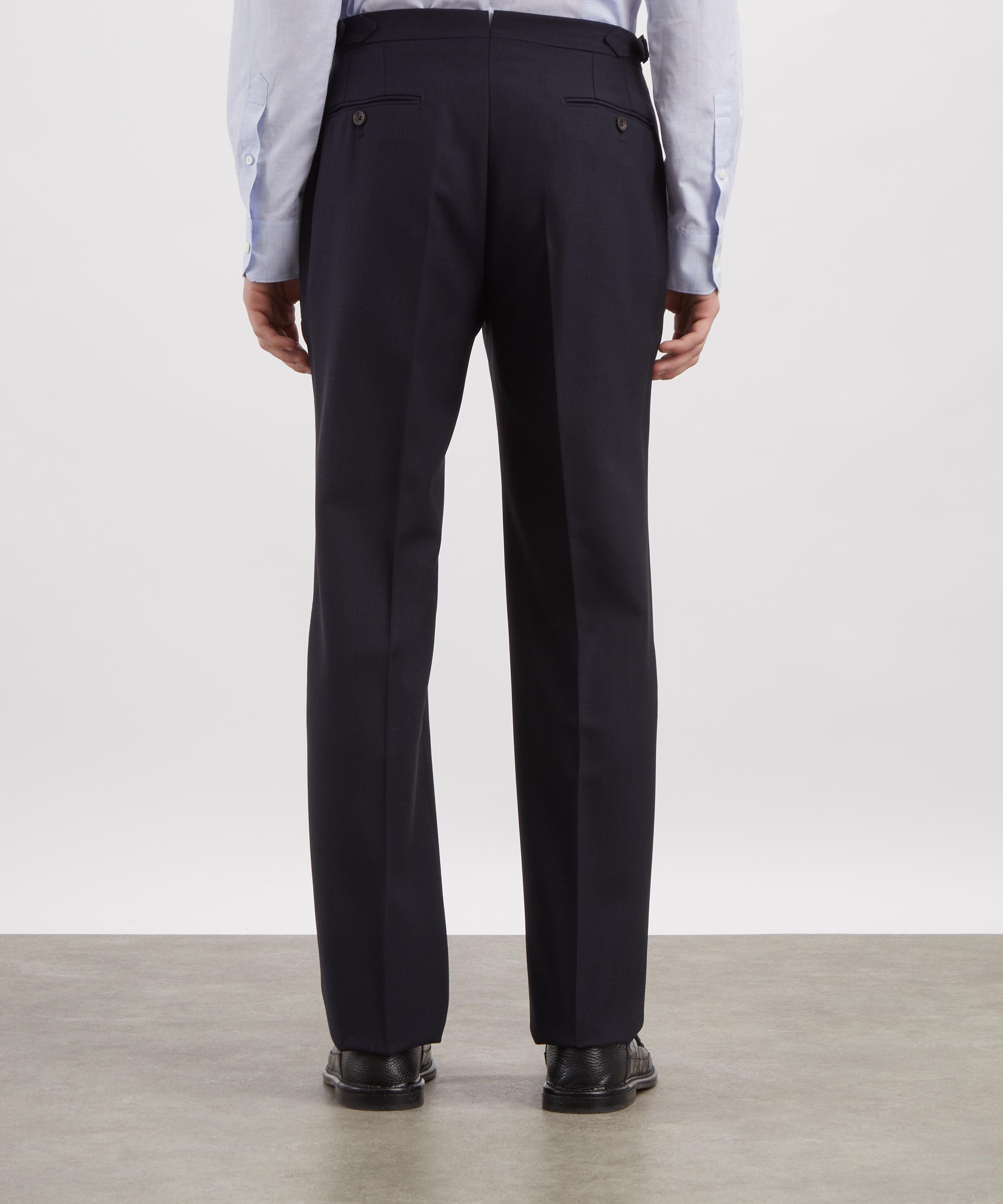 Drakes - Navy Tropical Merino Wool Single-Pleat Trousers image number 3
