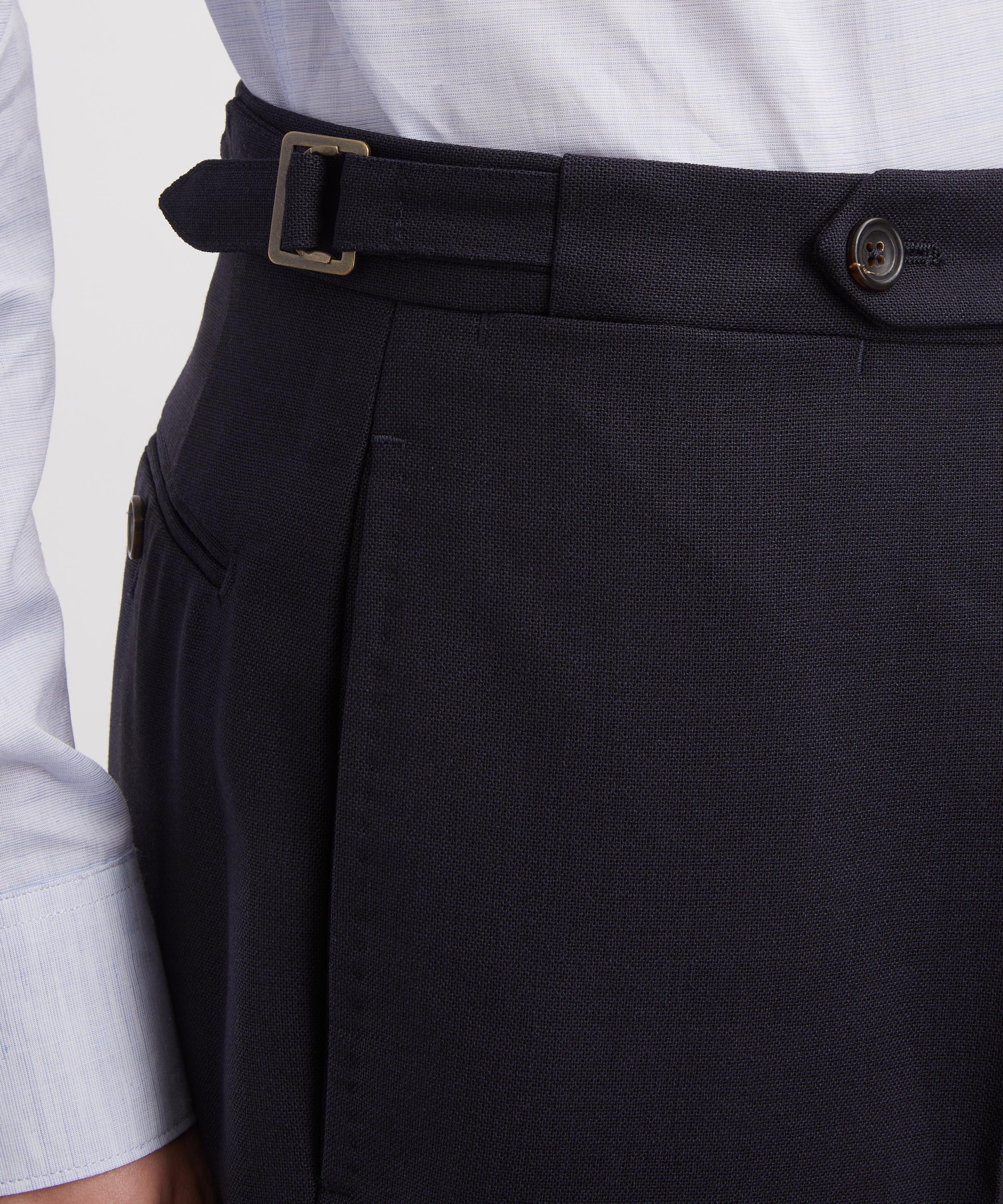 Drakes - Navy Tropical Merino Wool Single-Pleat Trousers image number 4