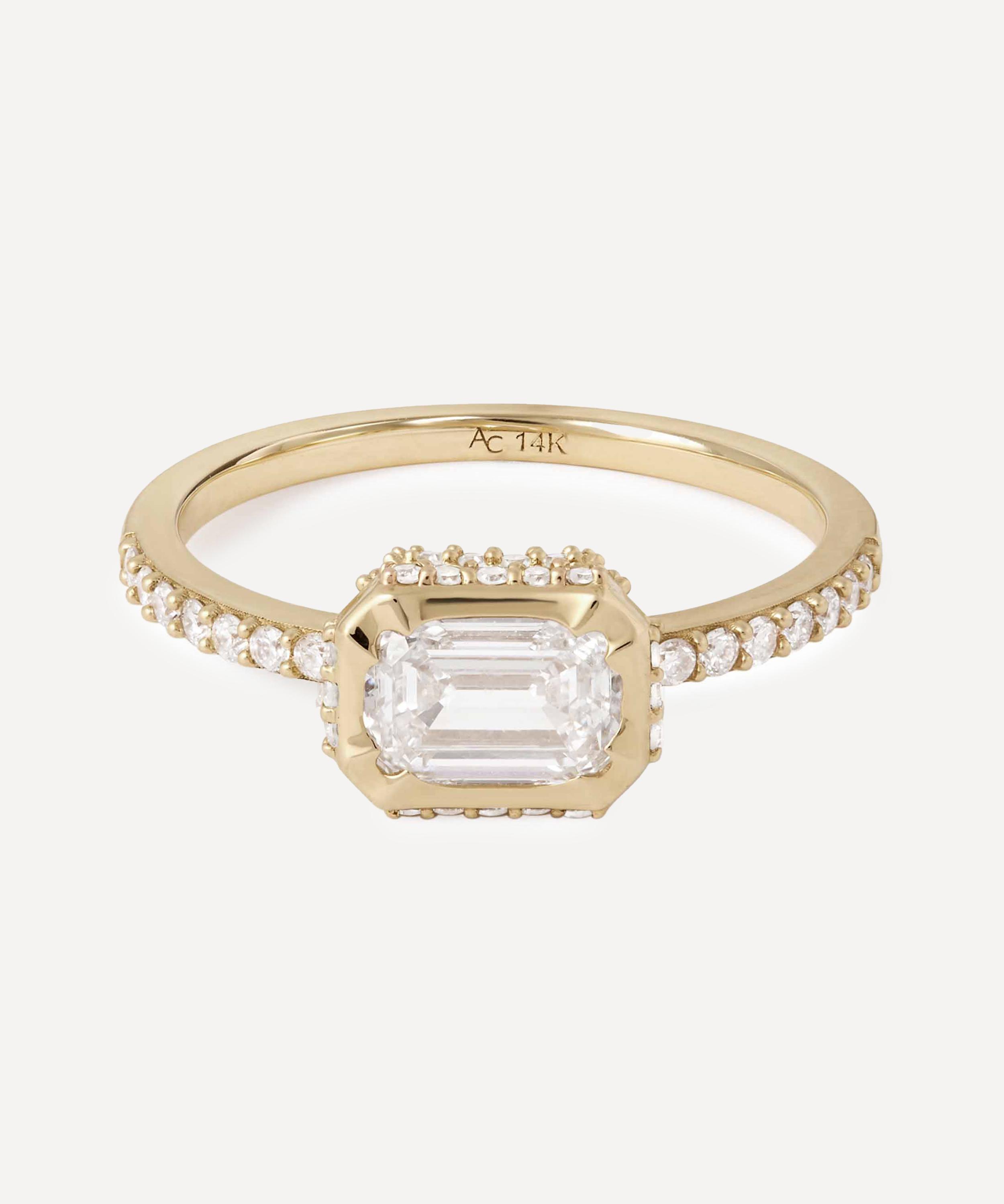 Astley Clarke - 14ct Gold Deco Emerald Cut Diamond Ring