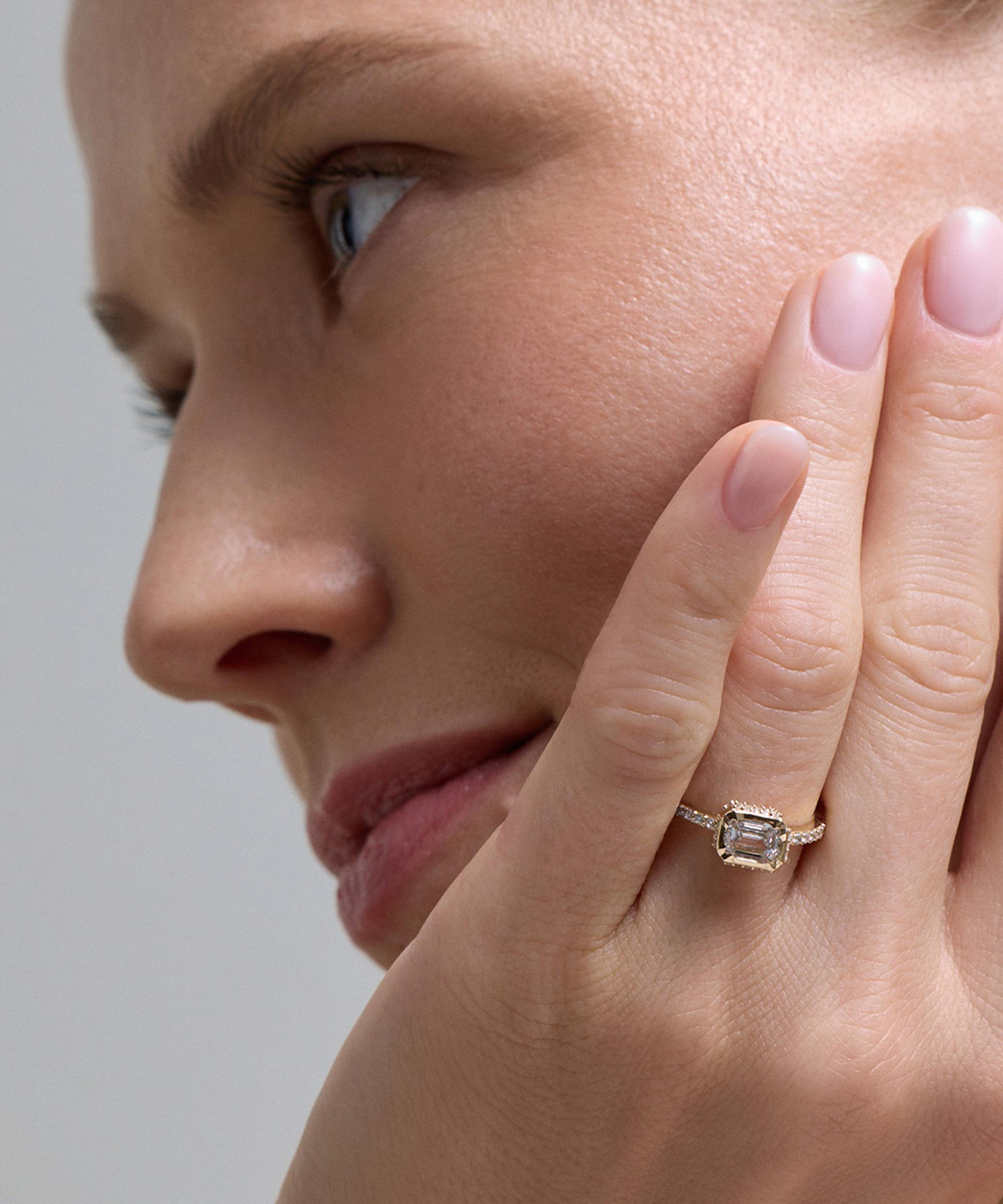 Astley Clarke - 14ct Gold Deco Emerald Cut Diamond Ring image number 1