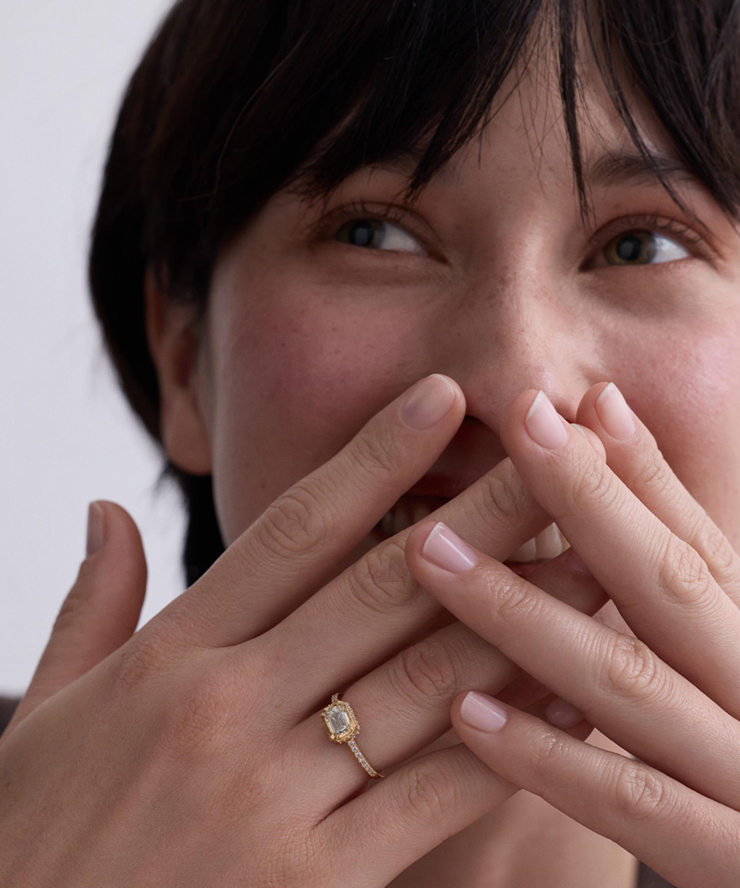 Astley Clarke - 14ct Gold Deco Emerald Cut Diamond Ring image number 3