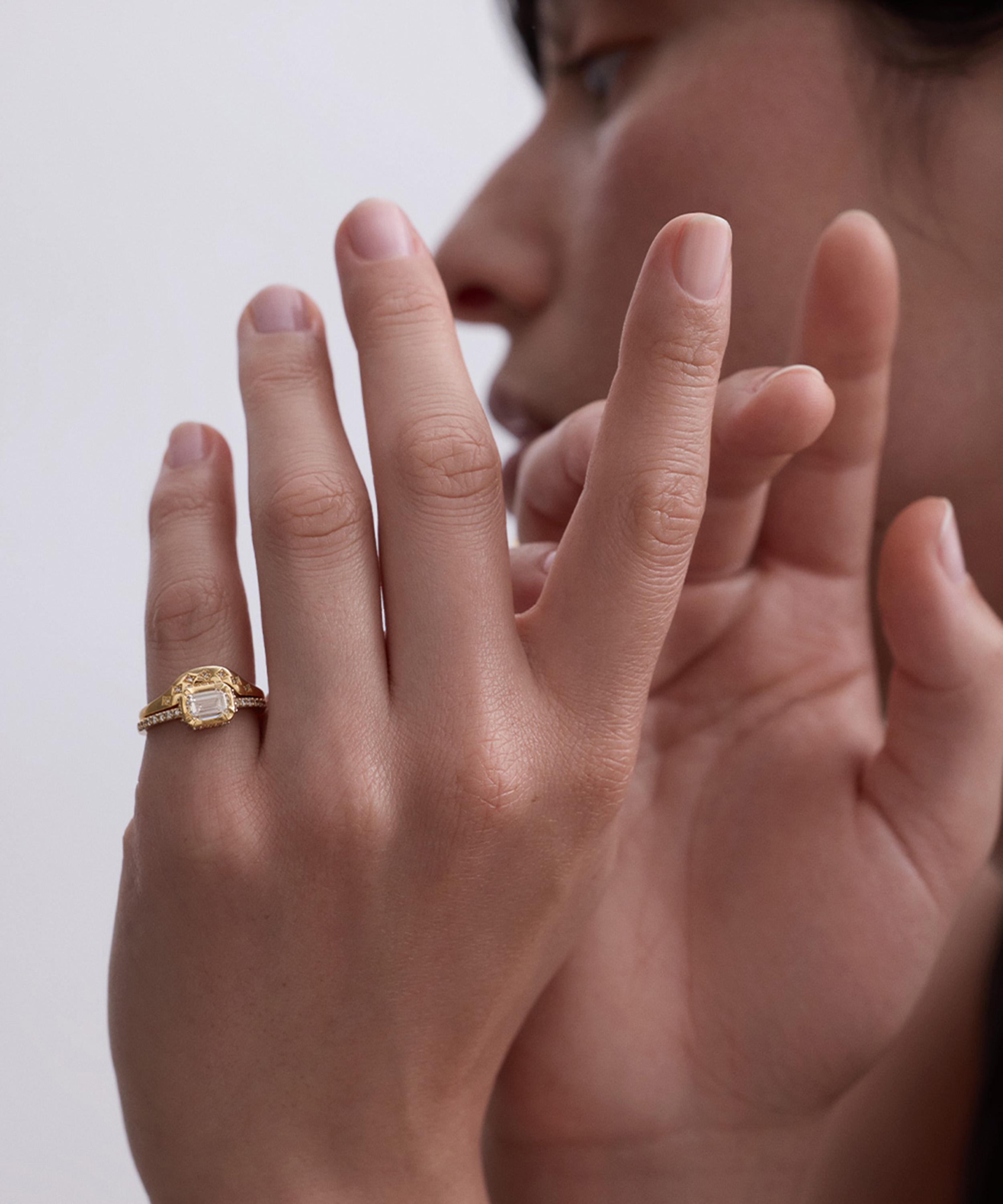 Astley Clarke - 14ct Gold Deco Emerald Cut Diamond Ring image number 4