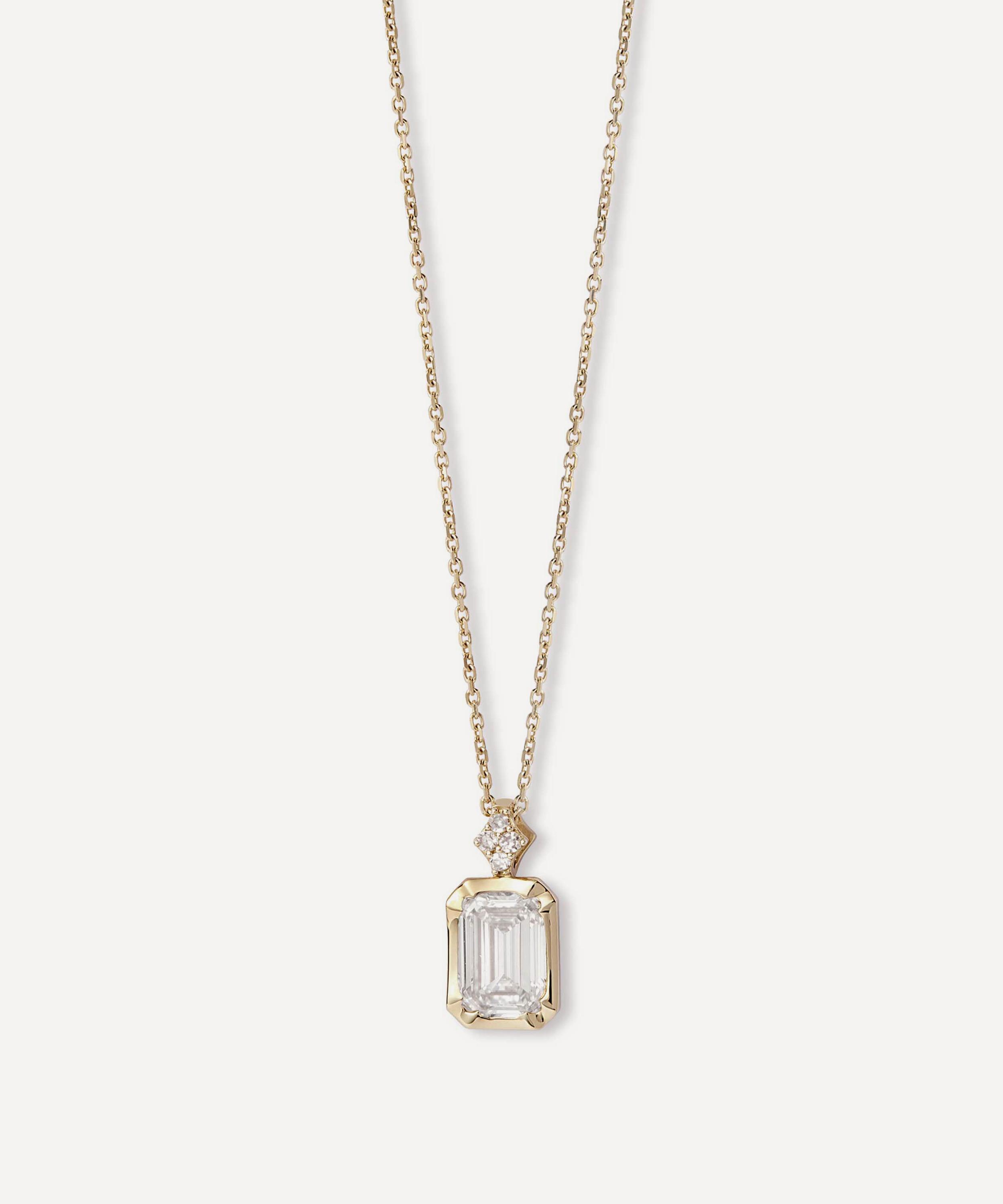 Astley Clarke - 14ct Gold Large Emerald Cut Diamond Pendant Necklace