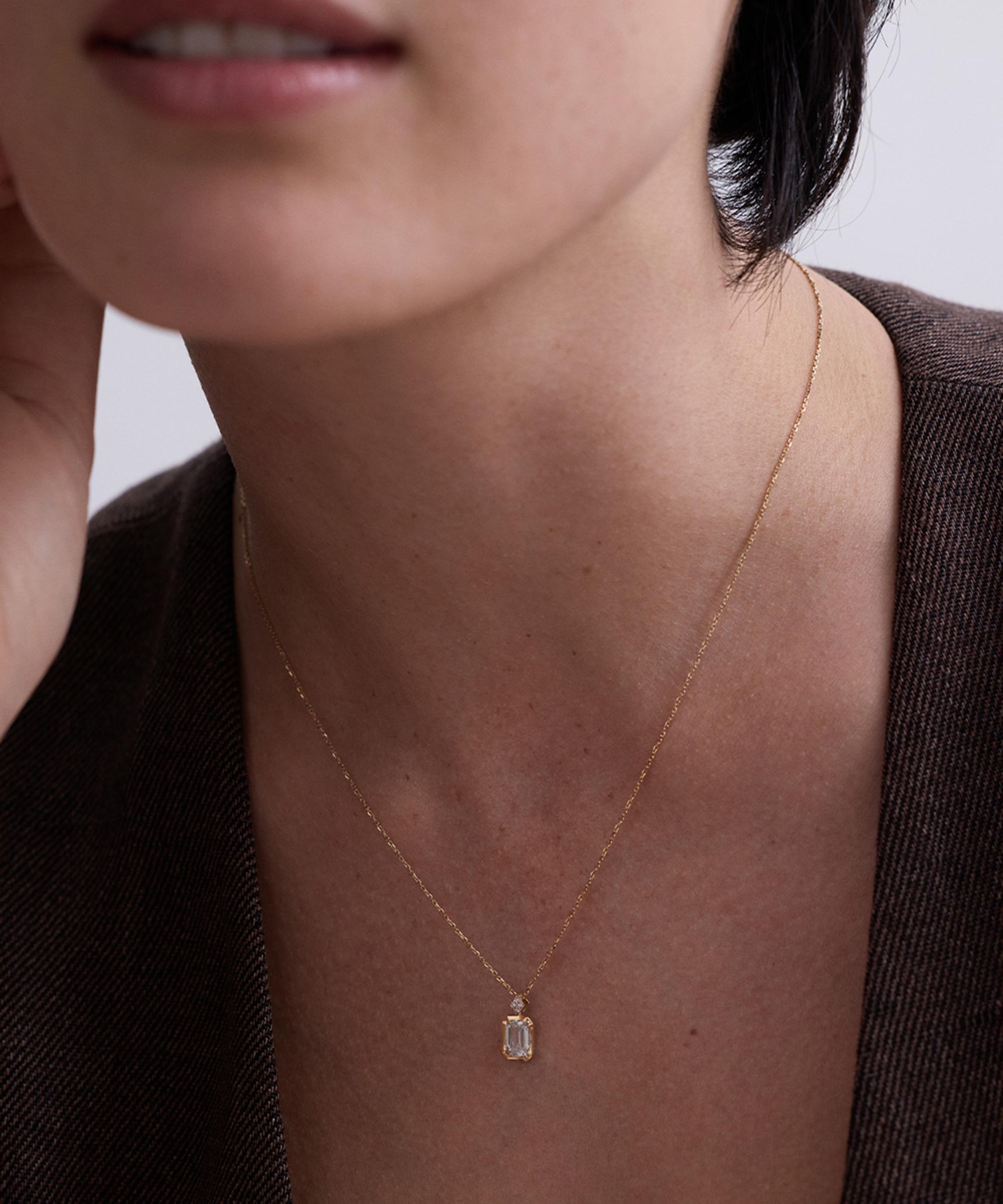Astley Clarke - 14ct Gold Large Emerald Cut Diamond Pendant Necklace image number 1