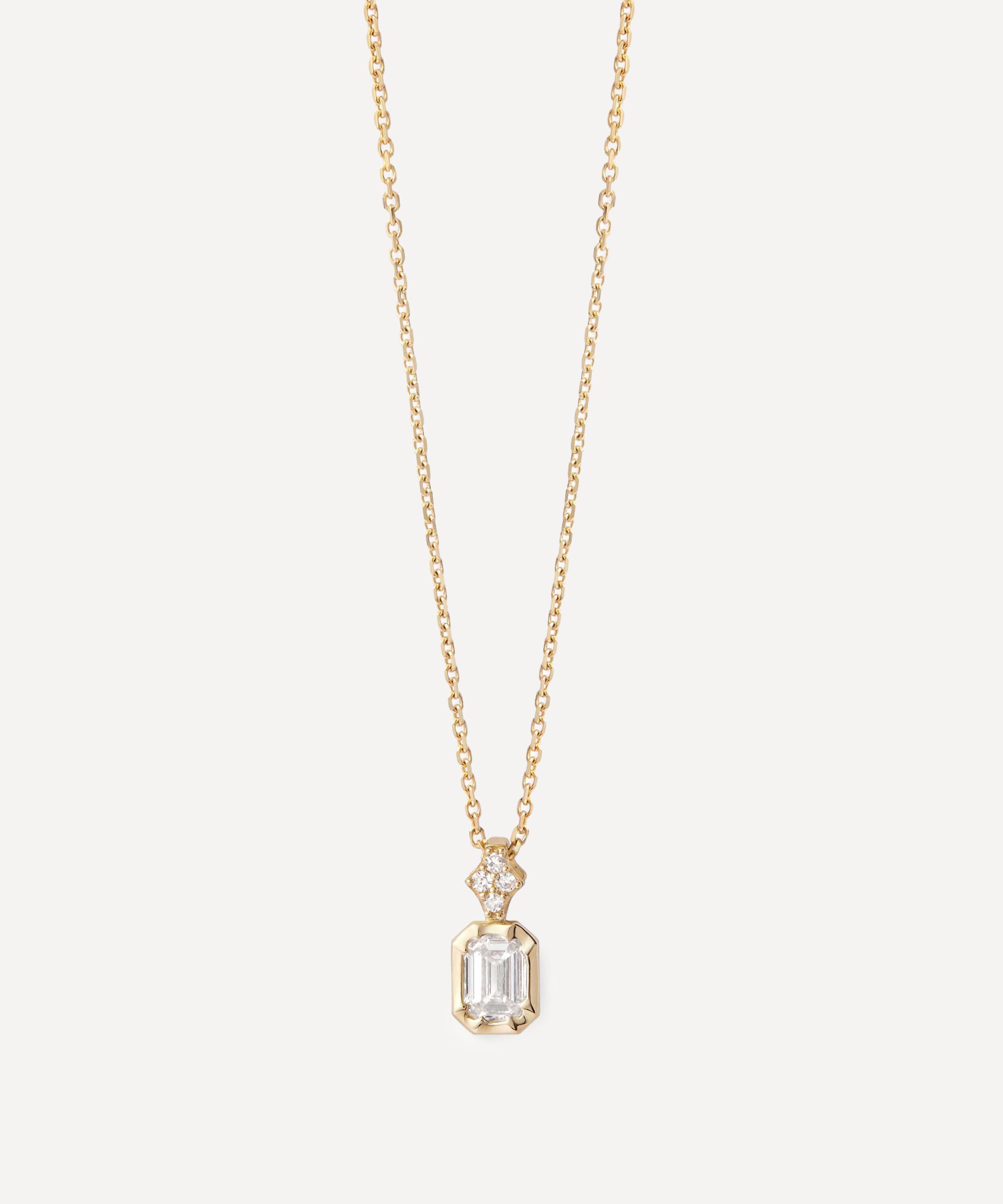 Astley Clarke - 14ct Gold Mini Emerald Cut Diamond Pendant Necklace