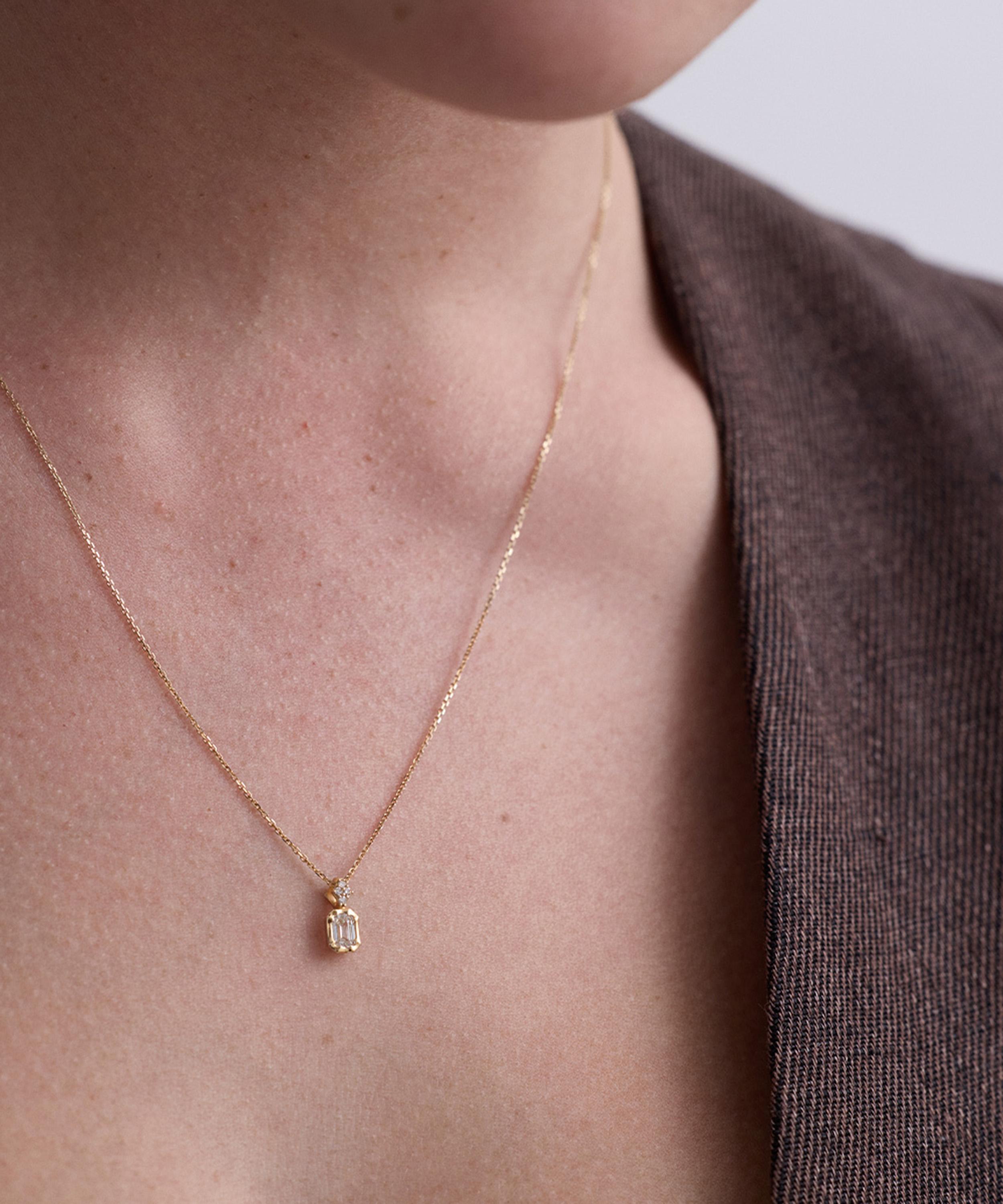 Astley Clarke - 14ct Gold Mini Emerald Cut Diamond Pendant Necklace image number 1