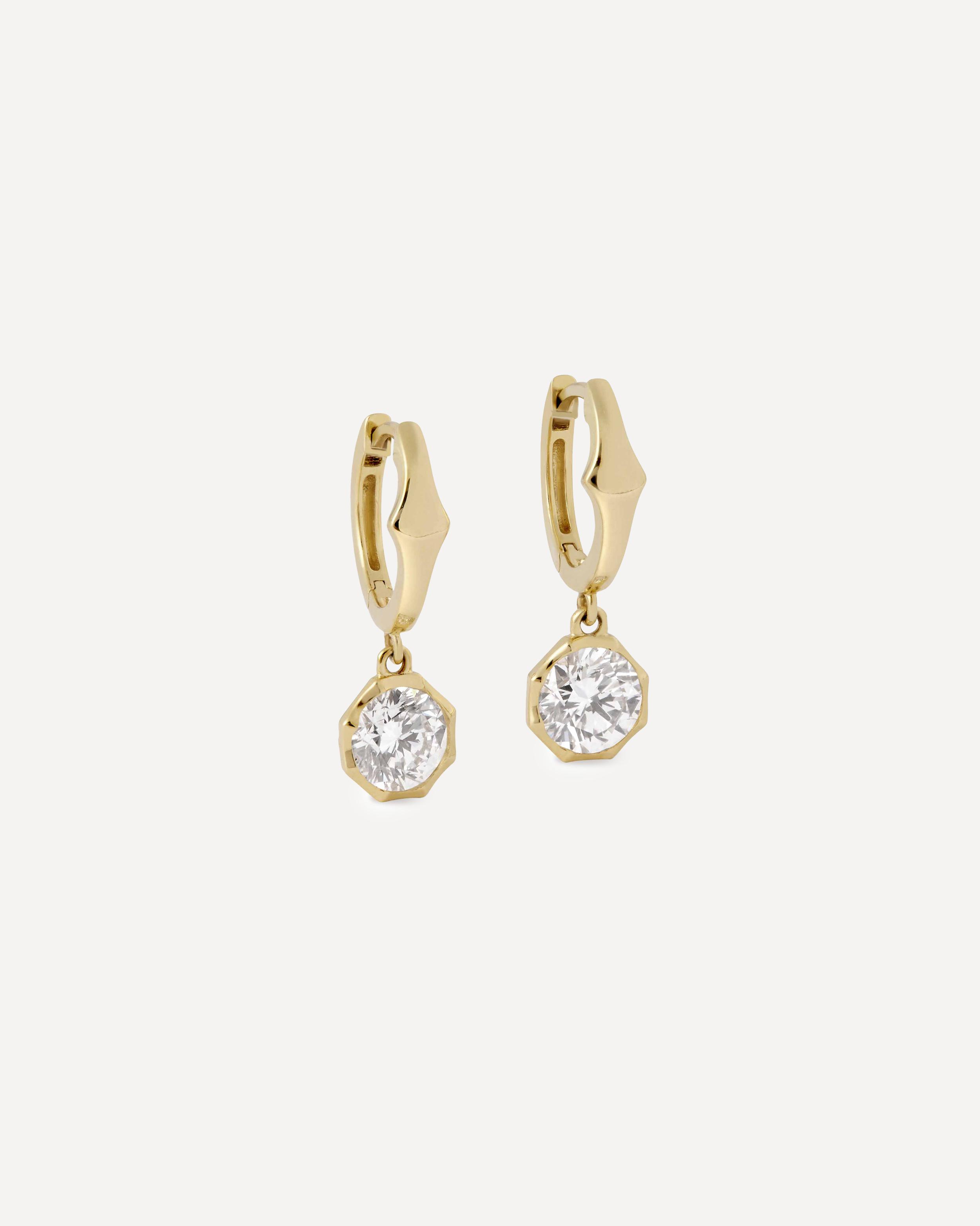 Astley Clarke - 14ct Gold Solitaire Diamond Drop Hoop Earrings