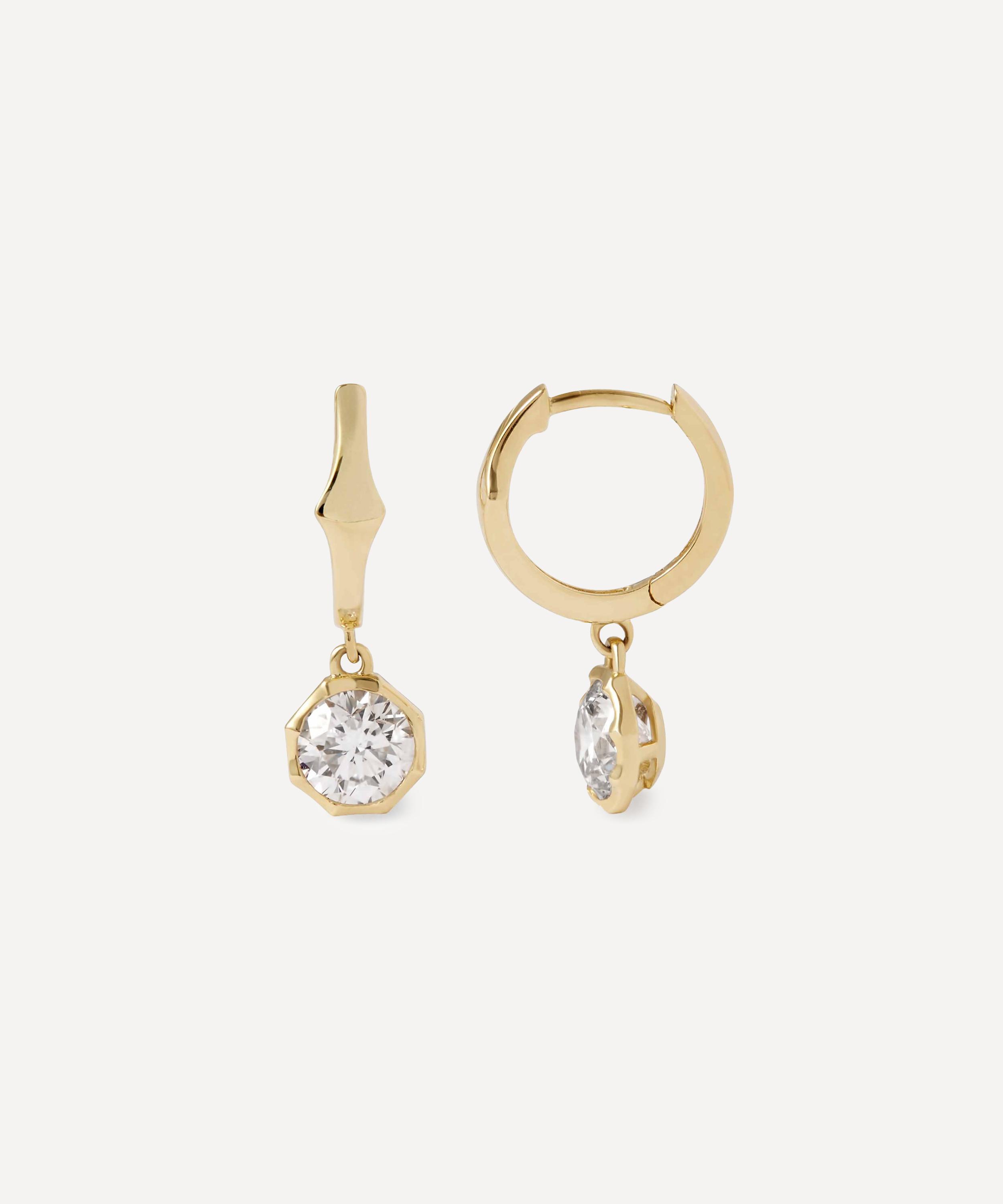 Astley Clarke - 14ct Gold Solitaire Diamond Drop Hoop Earrings image number 3