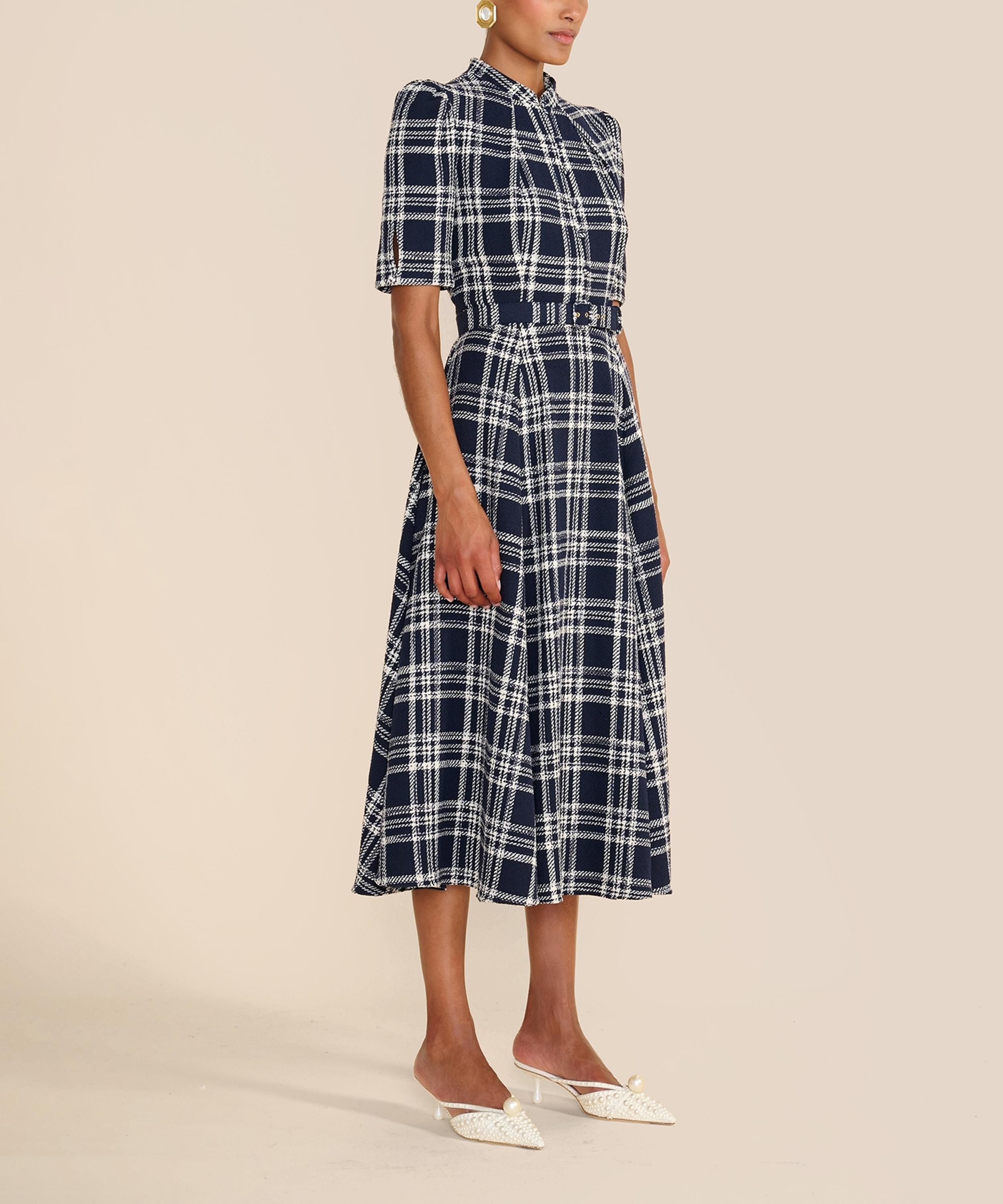Beulah - Ahana Navy-White Check Short-Sleeve Dress image number 2
