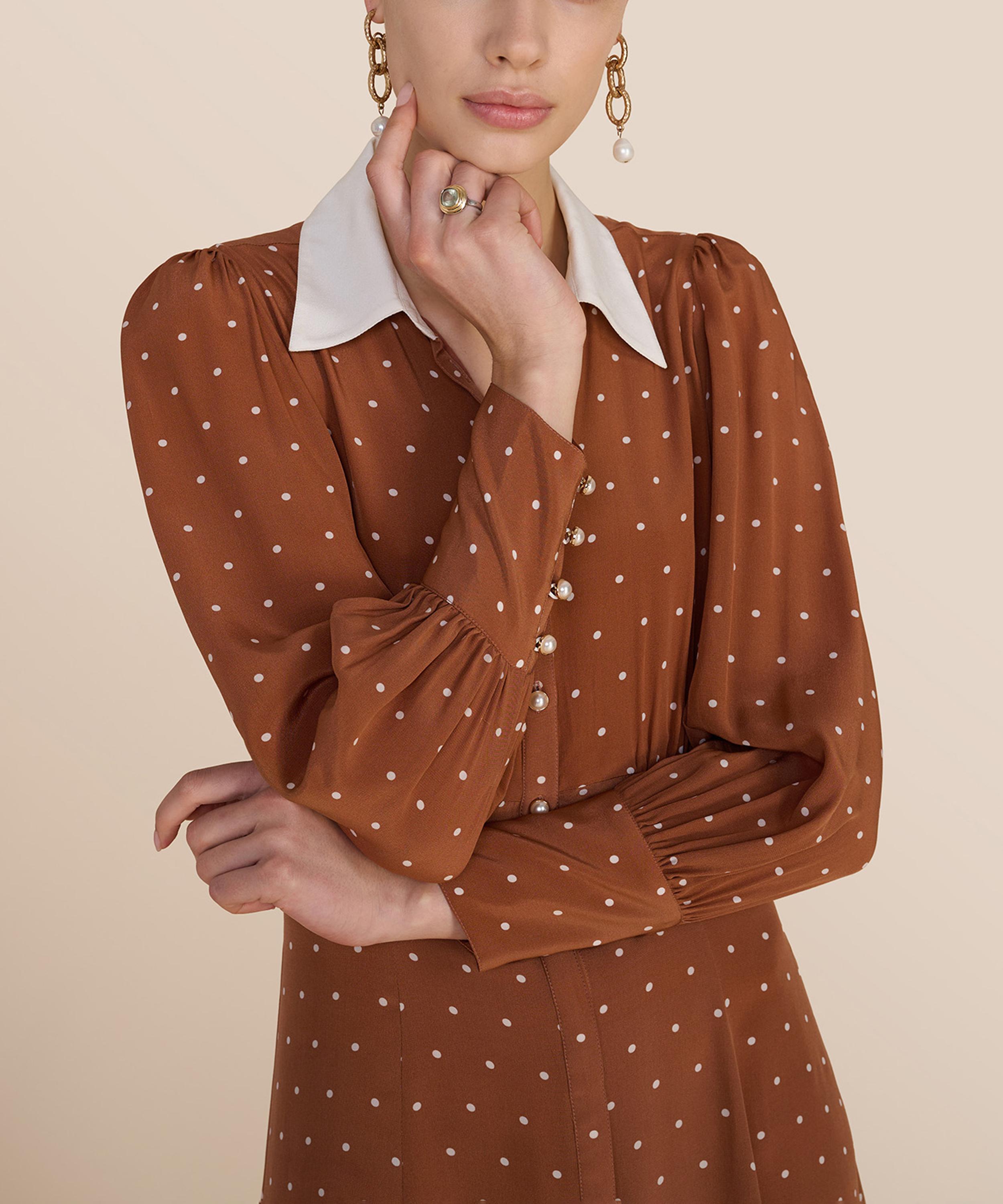 Beulah - Calla Tan Polka-Dot Dress image number 5