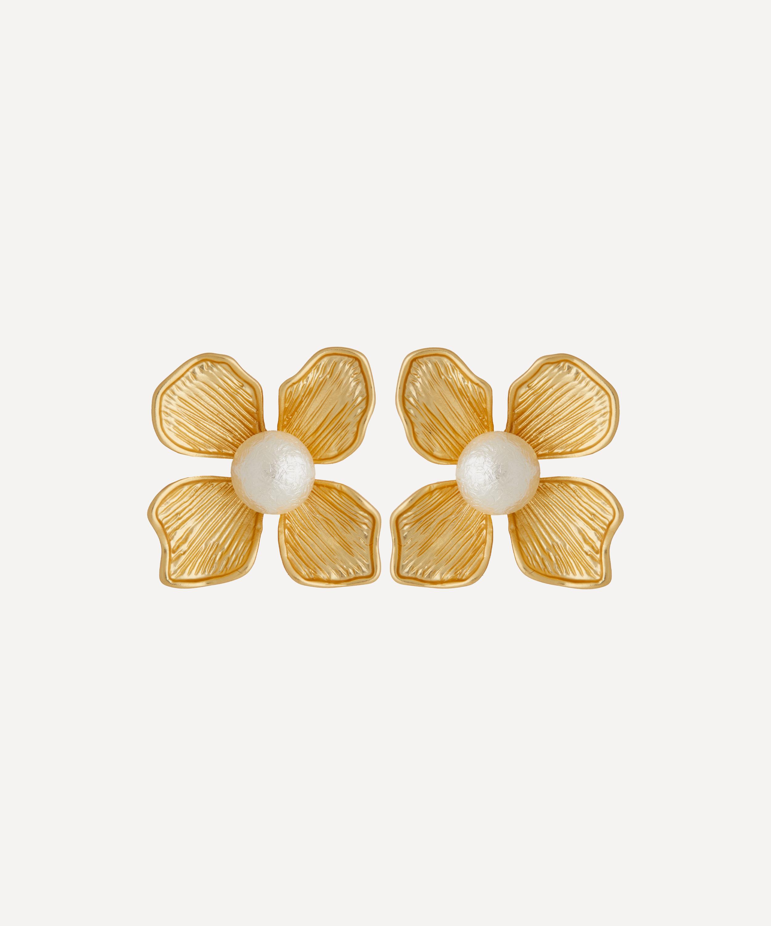 Kenneth Jay Lane - Gold-Plated Pearl Centre Flower Stud Earrings image number 0