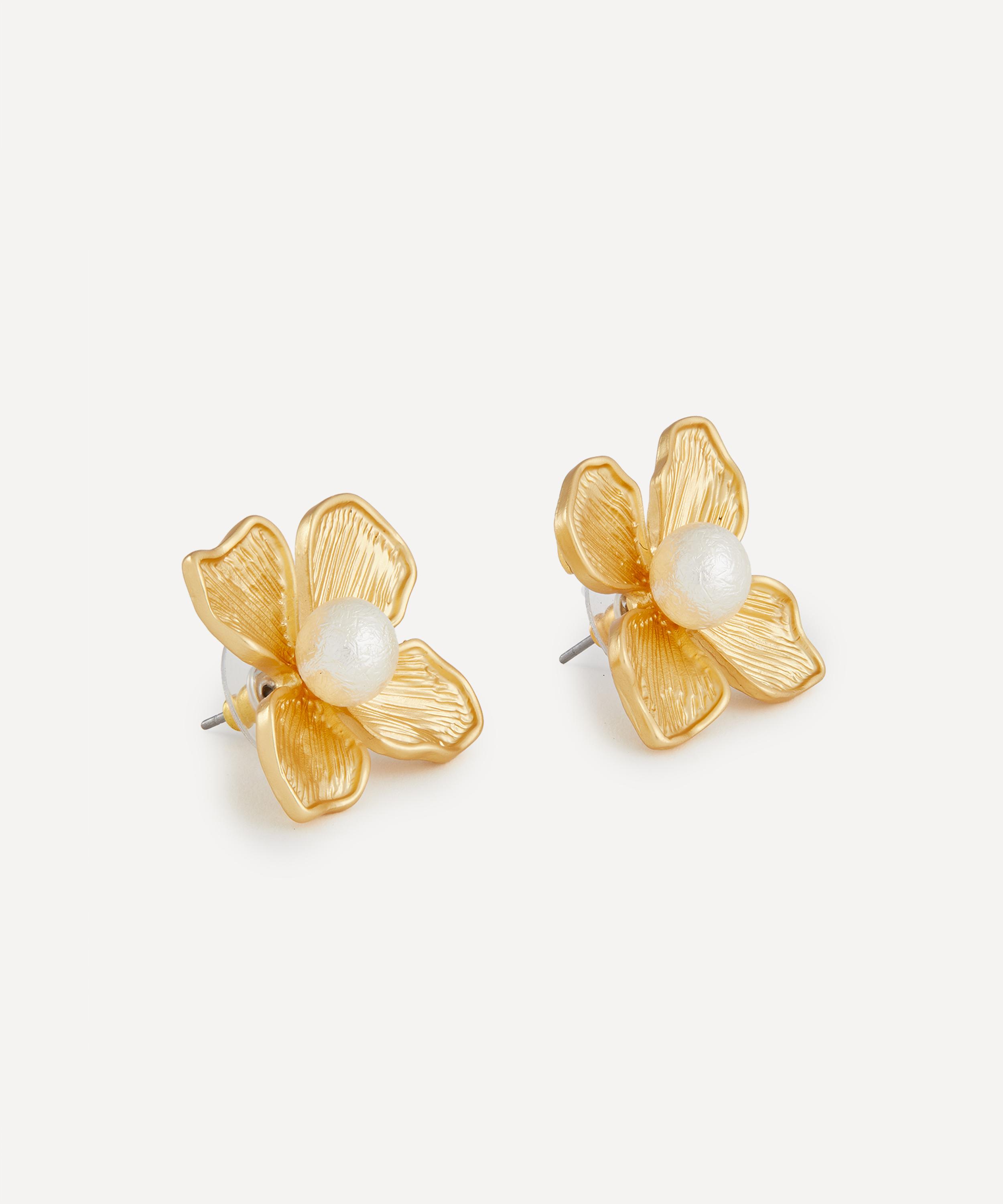 Kenneth Jay Lane - Gold-Plated Pearl Centre Flower Stud Earrings image number 1