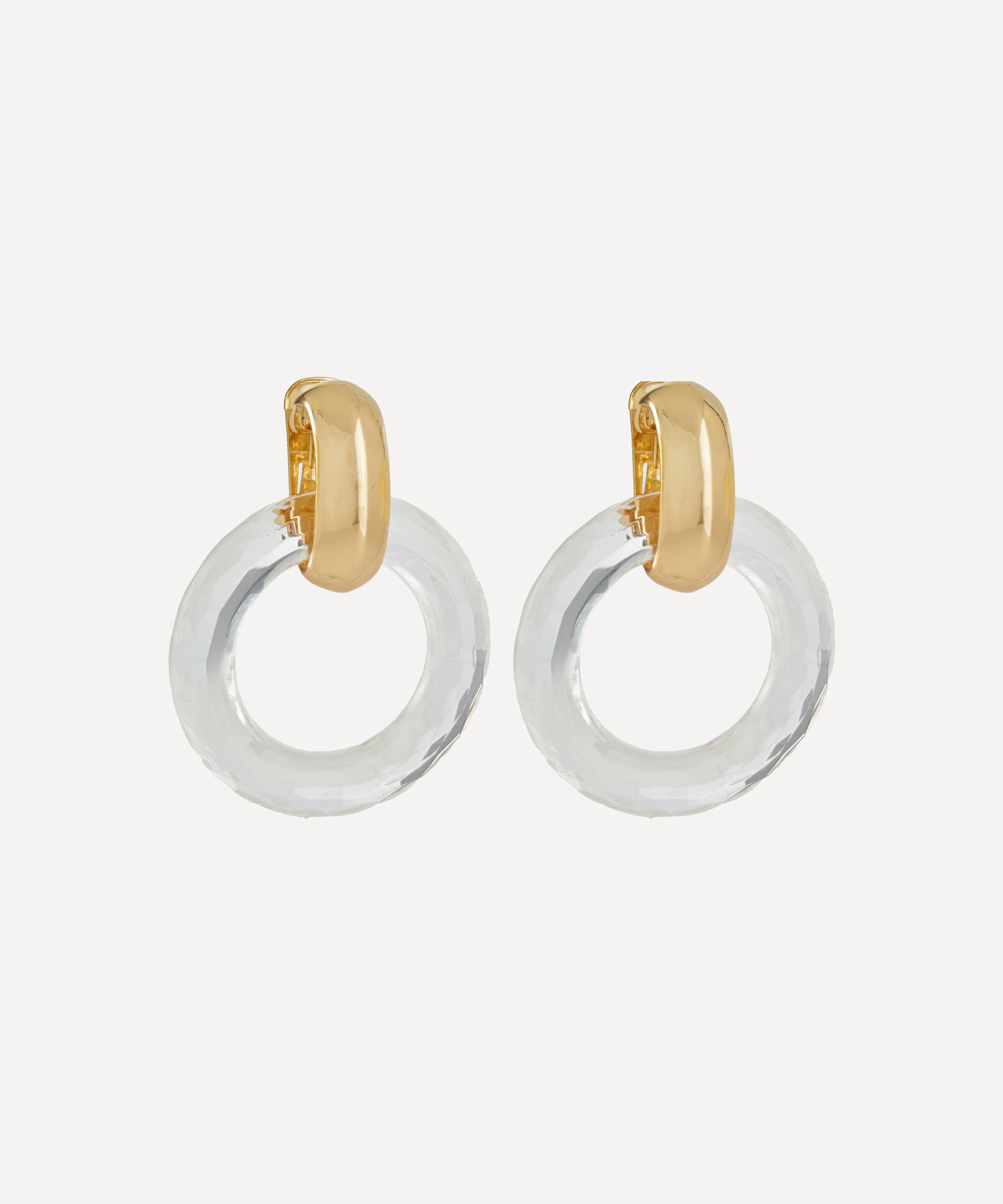 Kenneth Jay Lane - Gold-Plated Clear Resin Doorknocker Clip-On Earrings image number 0
