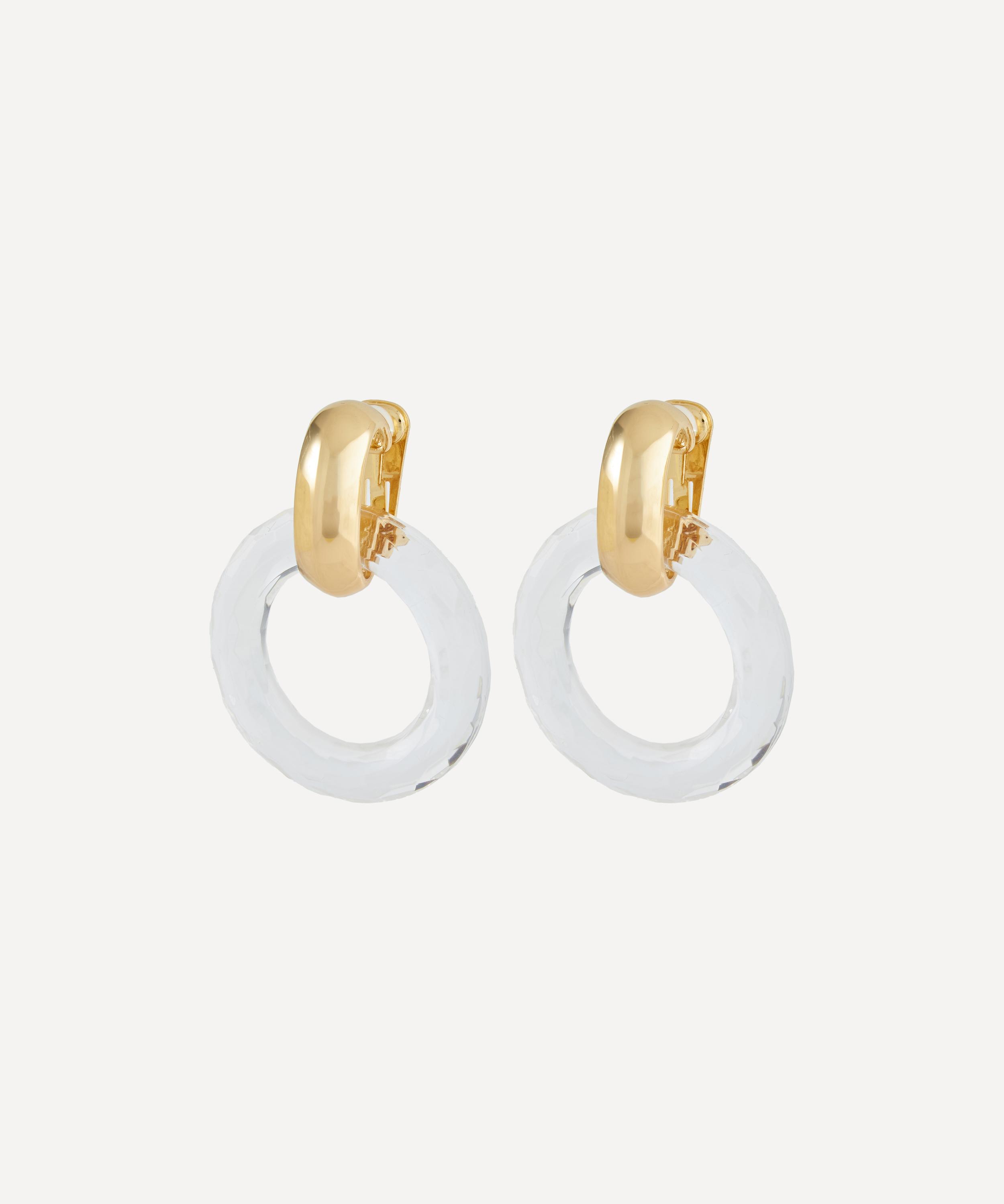 Kenneth Jay Lane - Gold-Plated Clear Resin Doorknocker Clip-On Earrings image number 1