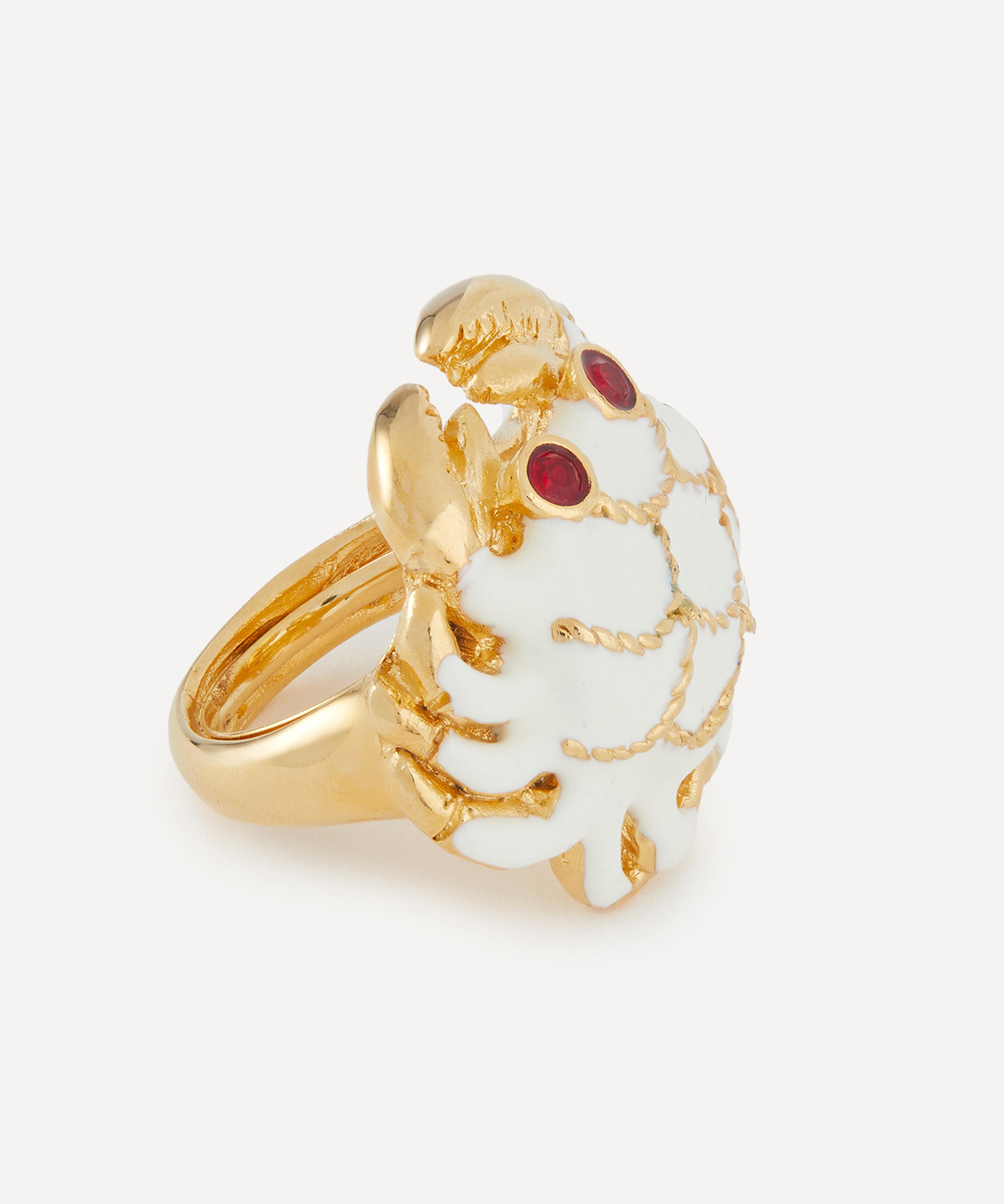Kenneth Jay Lane - Gold-Plated Crab Ring with Ruby-Effect Eyes image number 1