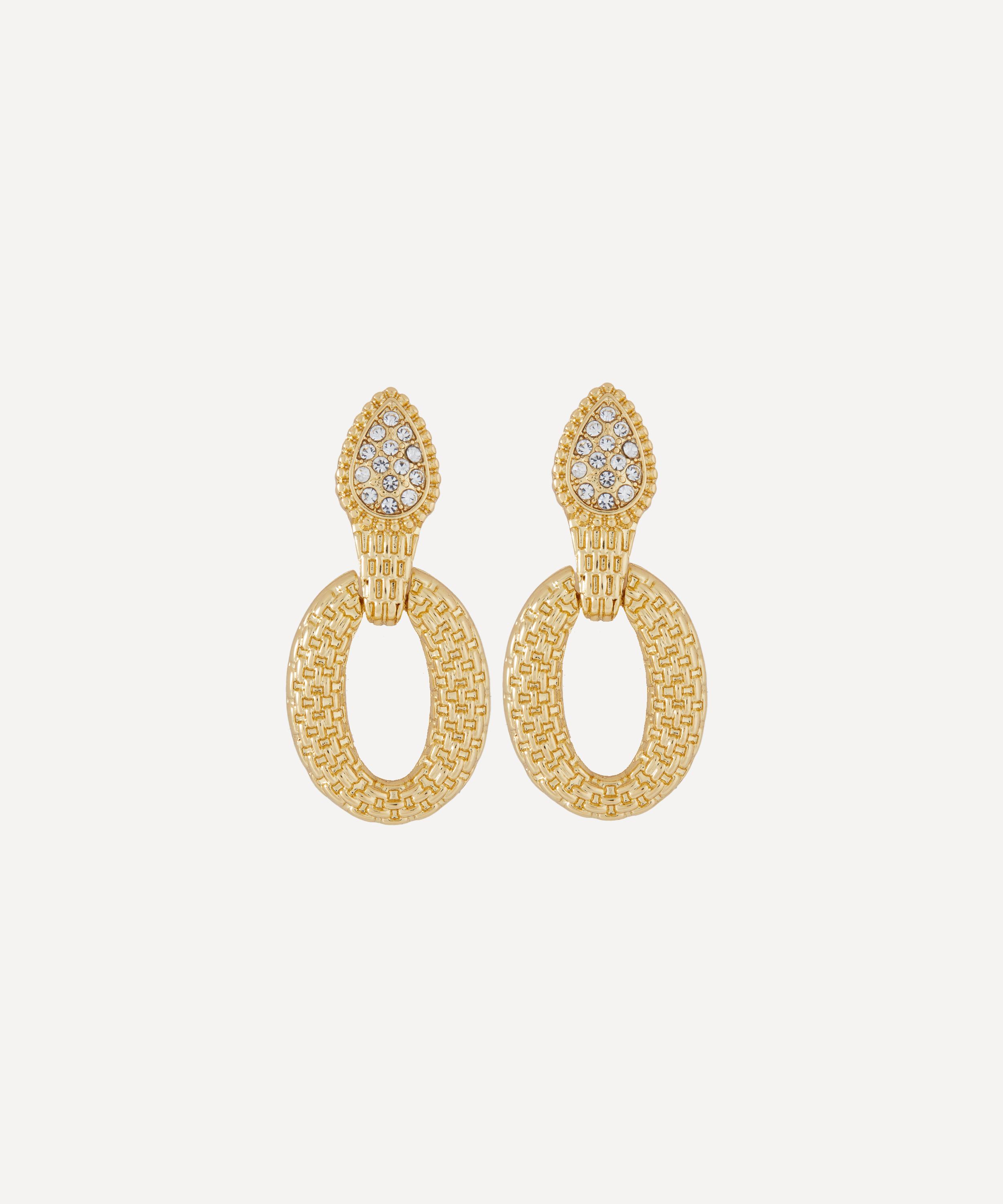Kenneth Jay Lane - Gold-Plated Crystal Doorknocker Serpent Stud Earrings image number 0