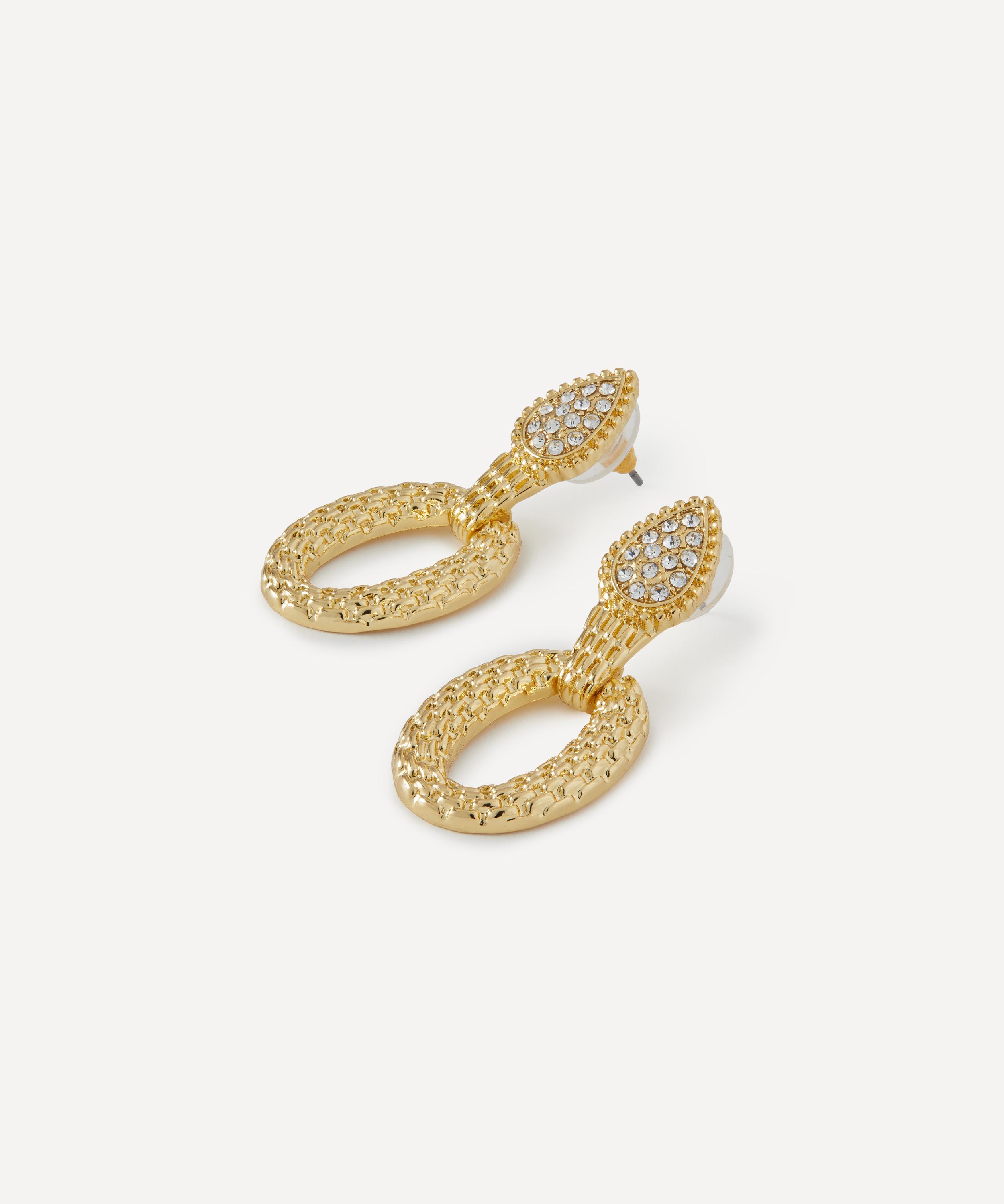 Kenneth Jay Lane - Gold-Plated Crystal Doorknocker Serpent Stud Earrings image number 1