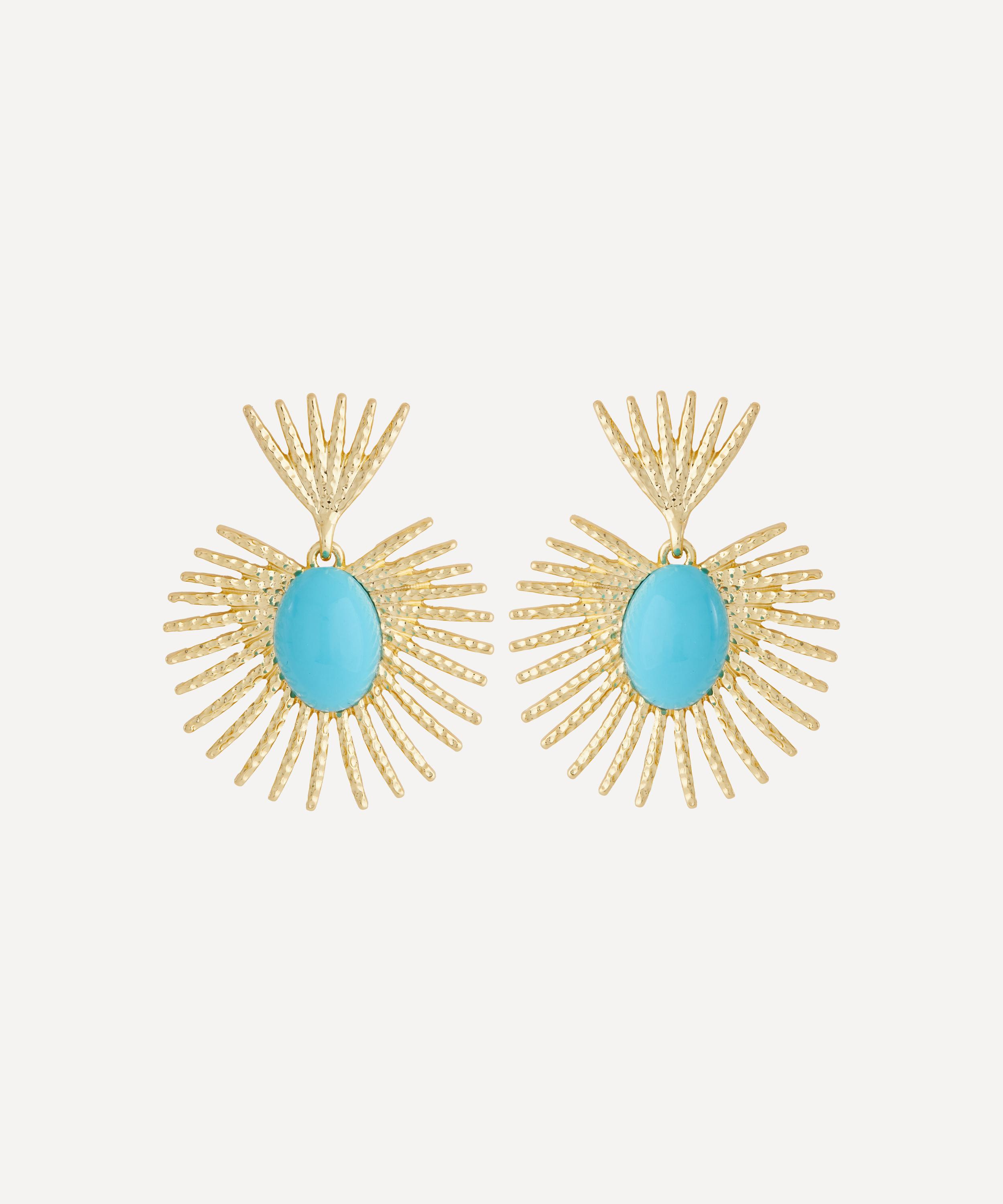 Kenneth Jay Lane - Gold-Plated Turquoise Fan Stud Earrings image number 0