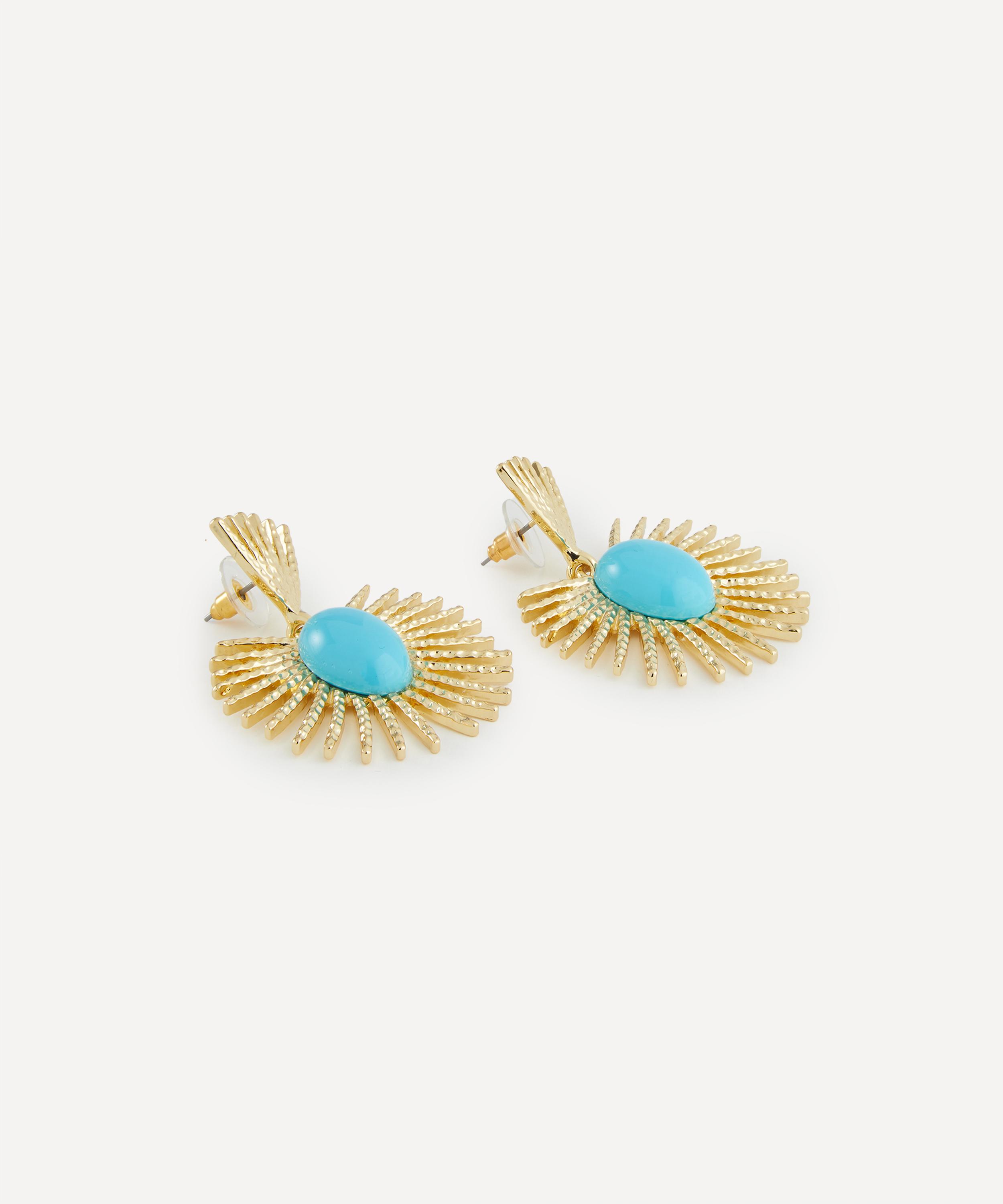 Kenneth Jay Lane - Gold-Plated Turquoise Fan Stud Earrings image number 1