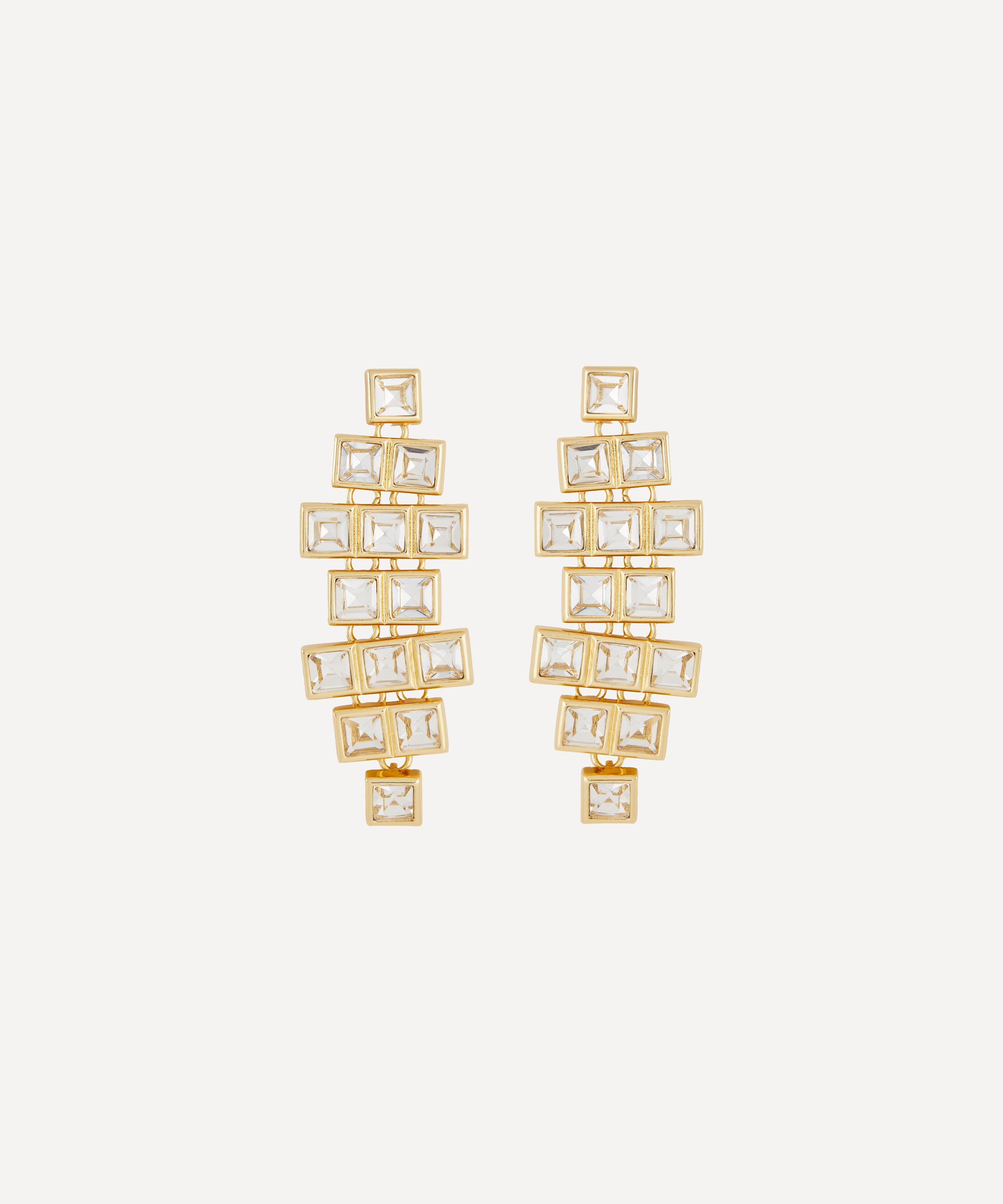 Kenneth Jay Lane - Gold-Plated Square Crystal Drop Earrings image number 0