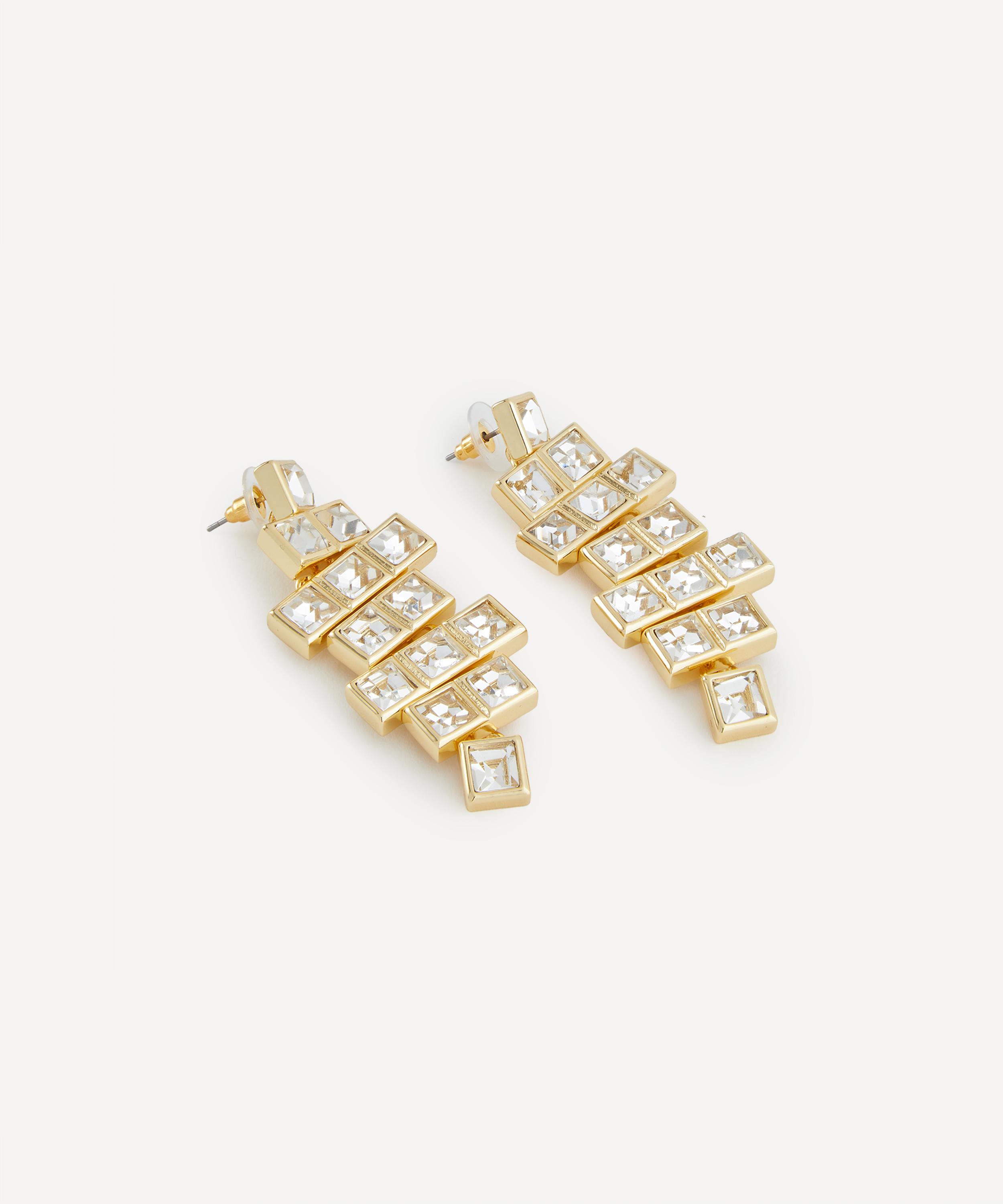 Kenneth Jay Lane - Gold-Plated Square Crystal Drop Earrings image number 1