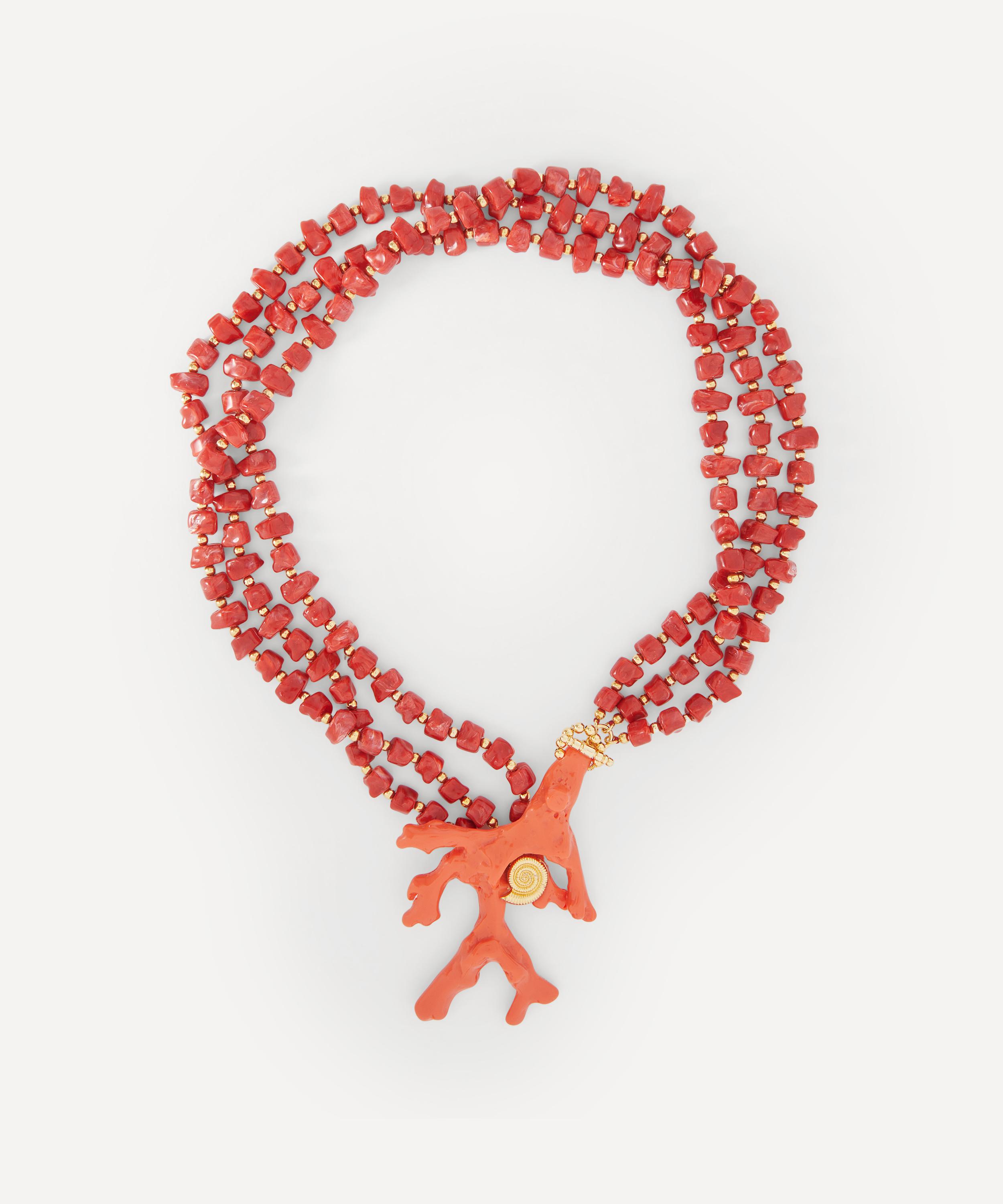 Kenneth Jay Lane Dark Coral Three Row Branch Necklace | Liberty