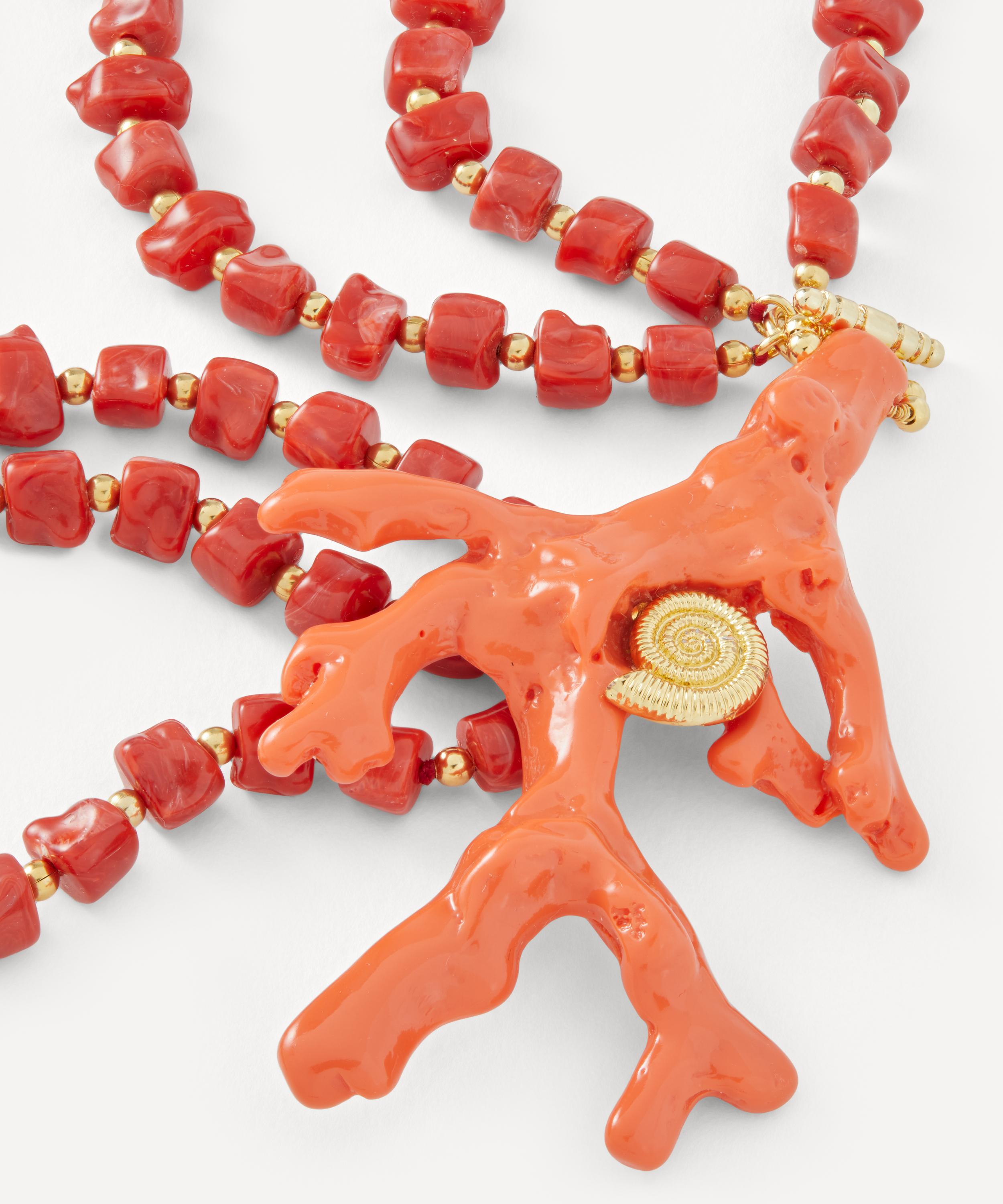 Kenneth Jay Lane Dark Coral Three Row Branch Necklace | Liberty