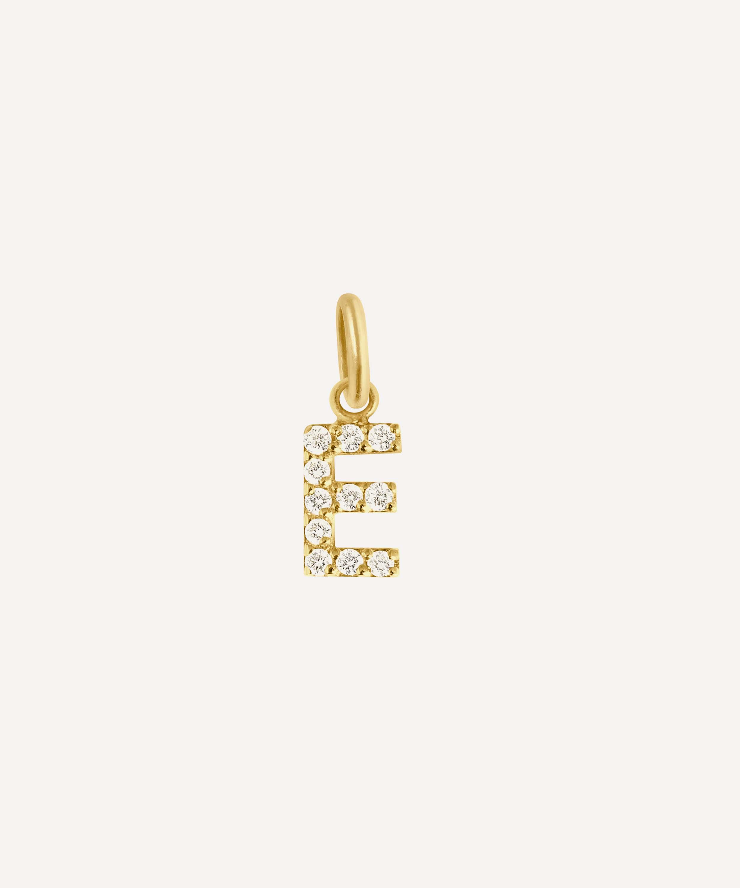 Gigi Clozeau - 18ct Gold Lucky Letter E Diamond Pendant image number 0
